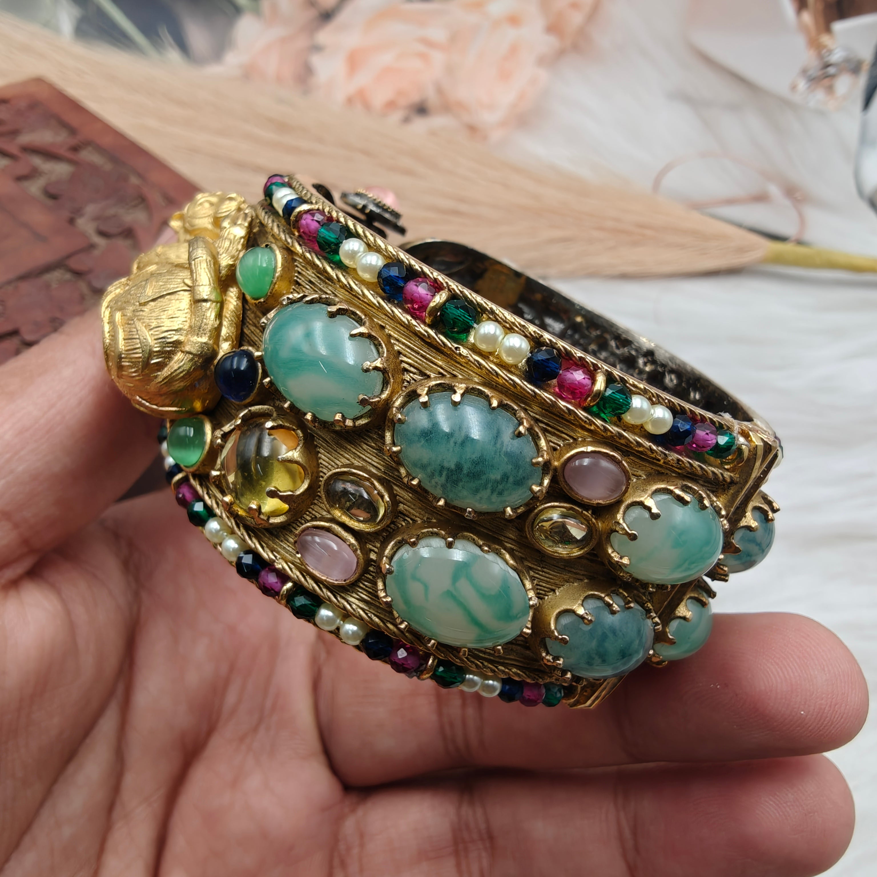 Sabyasachi Inspired Premium & Royale Bengal Openable Bangle- Aquamarine Multi