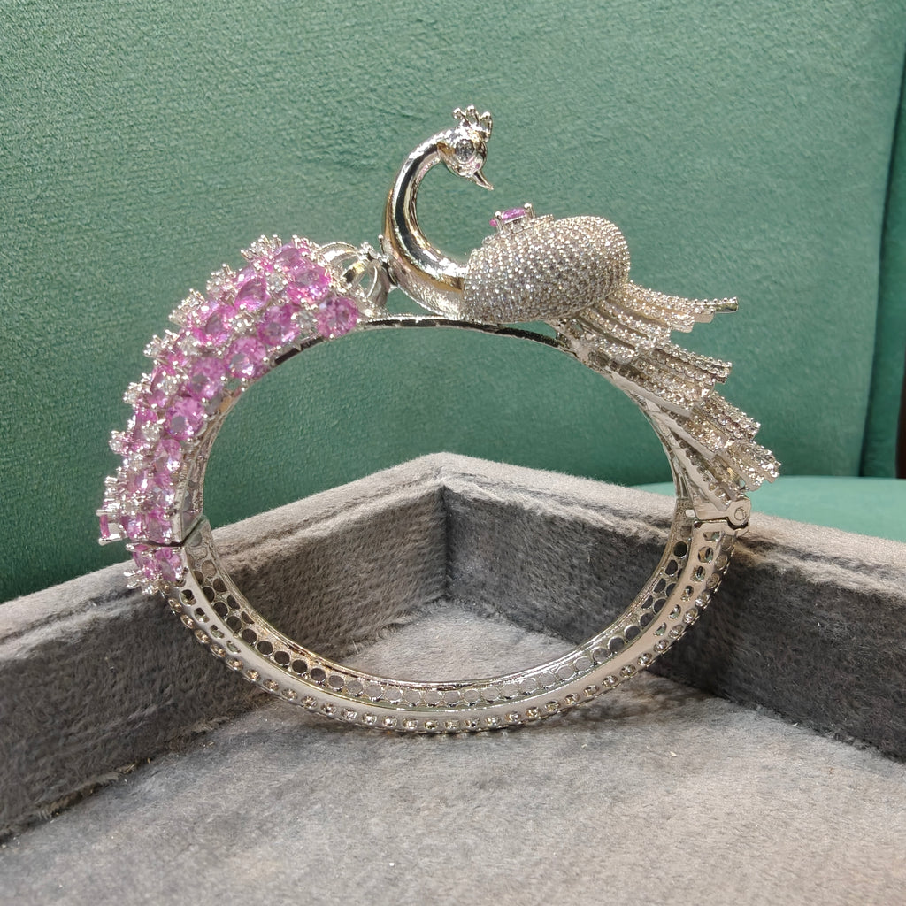 Mayura 3D Layer Openable Bracelet (Silver Finish)- Pink