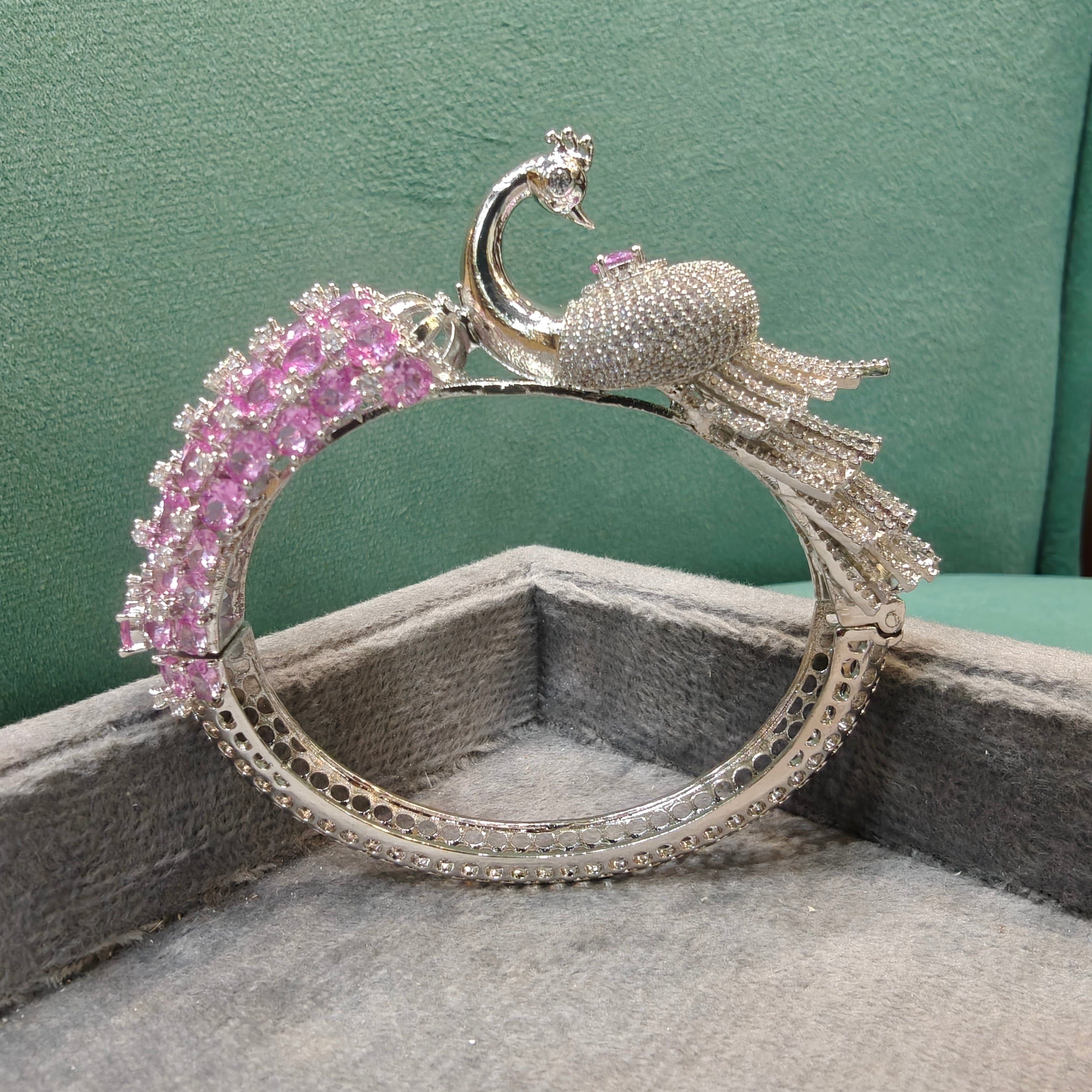 Mayura 3D Layer Openable Bracelet (Silver Finish)- Pink