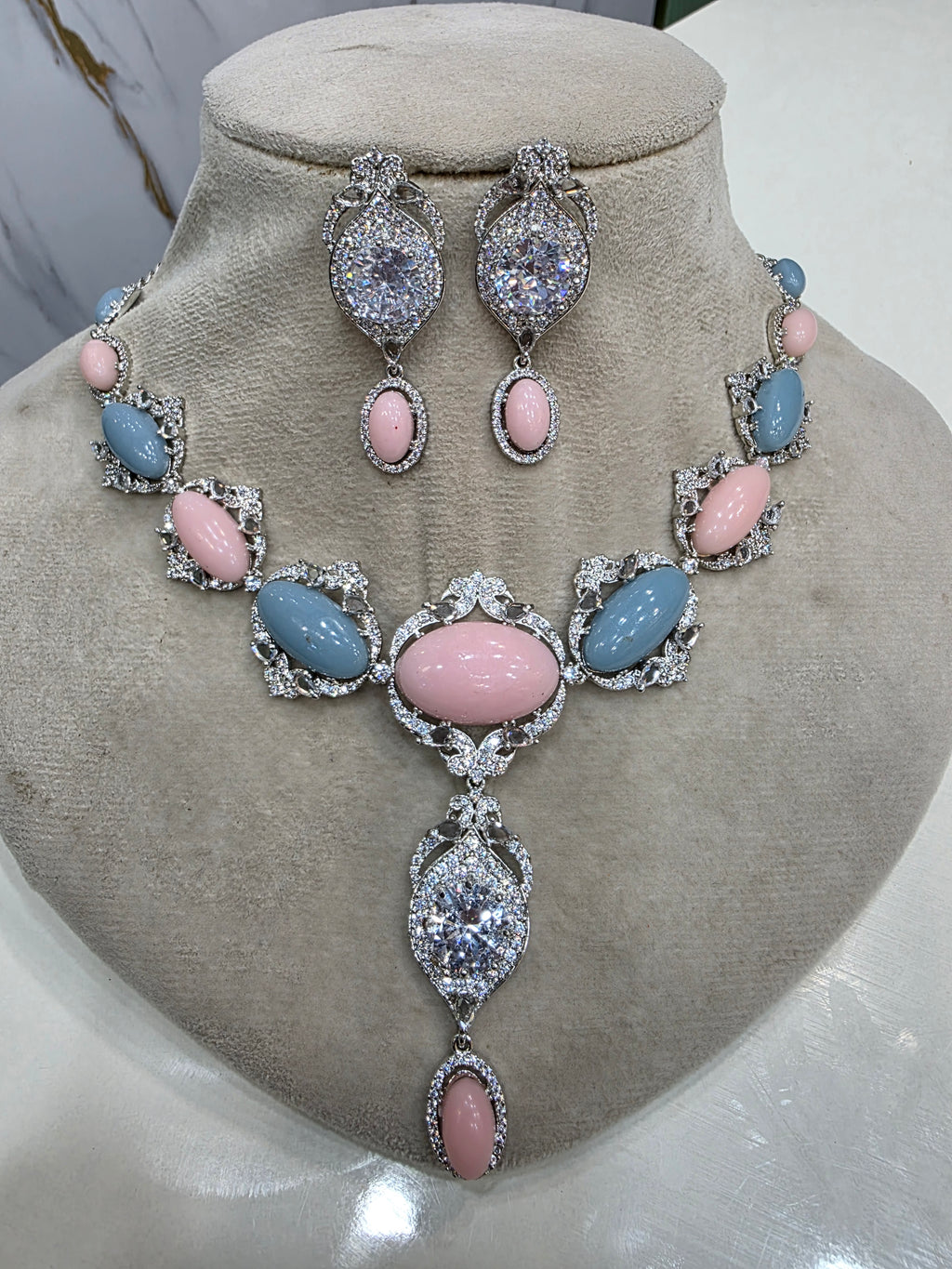 Alia Cannes Inspired Necklace Set- Blush Pink & Powder Blue