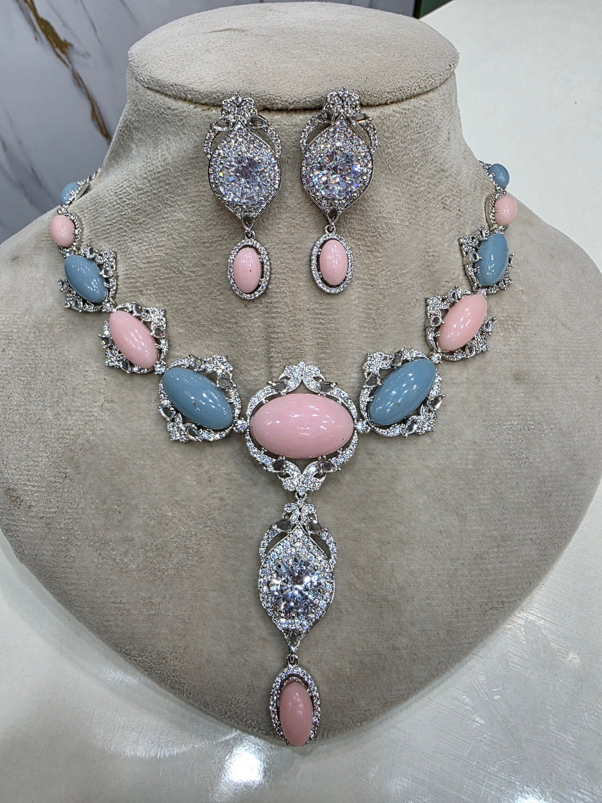 Alia Cannes Inspired Necklace Set- Blush Pink & Powder Blue