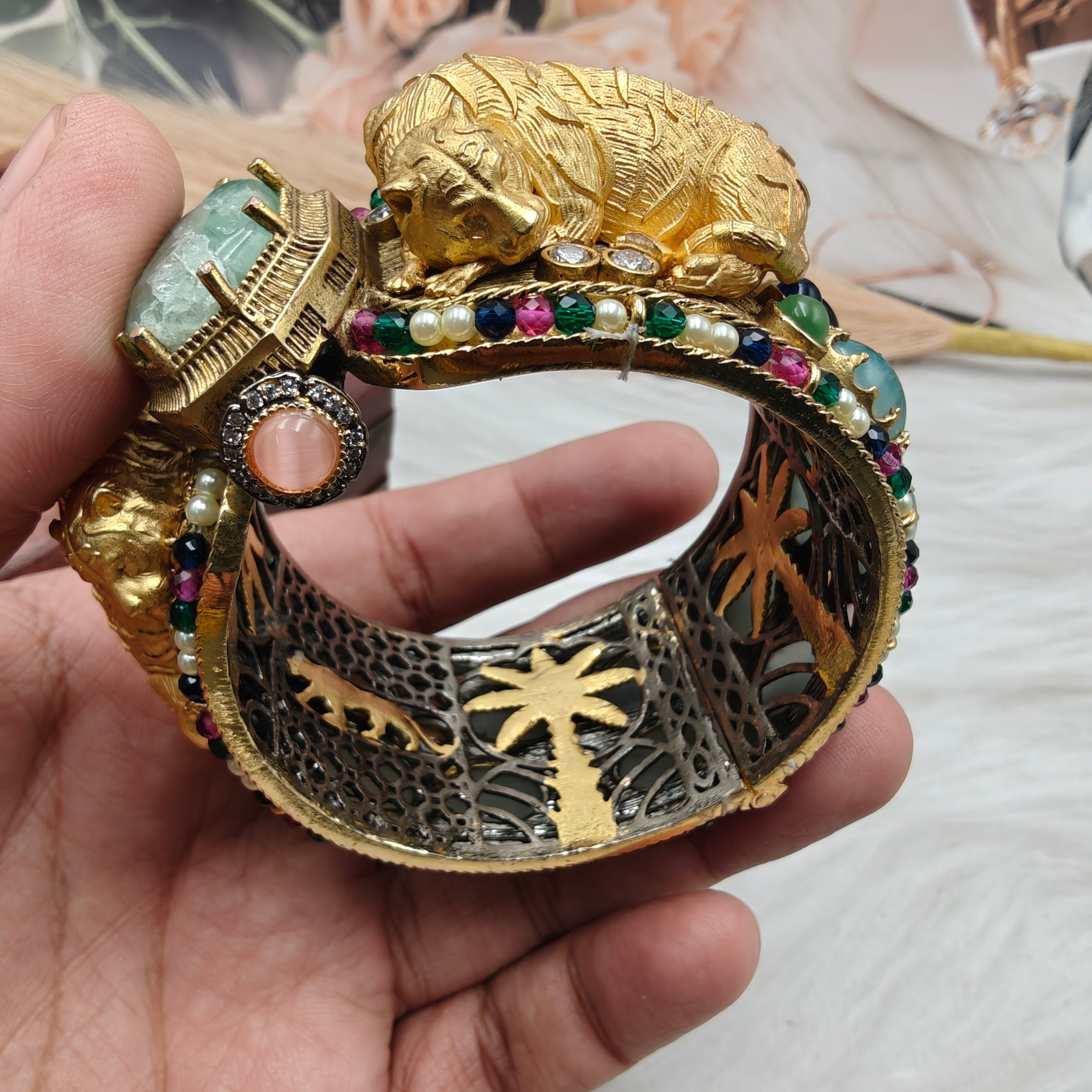 Sabyasachi Inspired Premium & Royale Bengal Openable Bangle- Aquamarine Multi