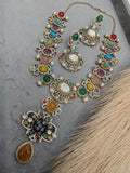 Vaibhavi Sabya Inspired Quartz Doublet Necklace Set- White Black Multi