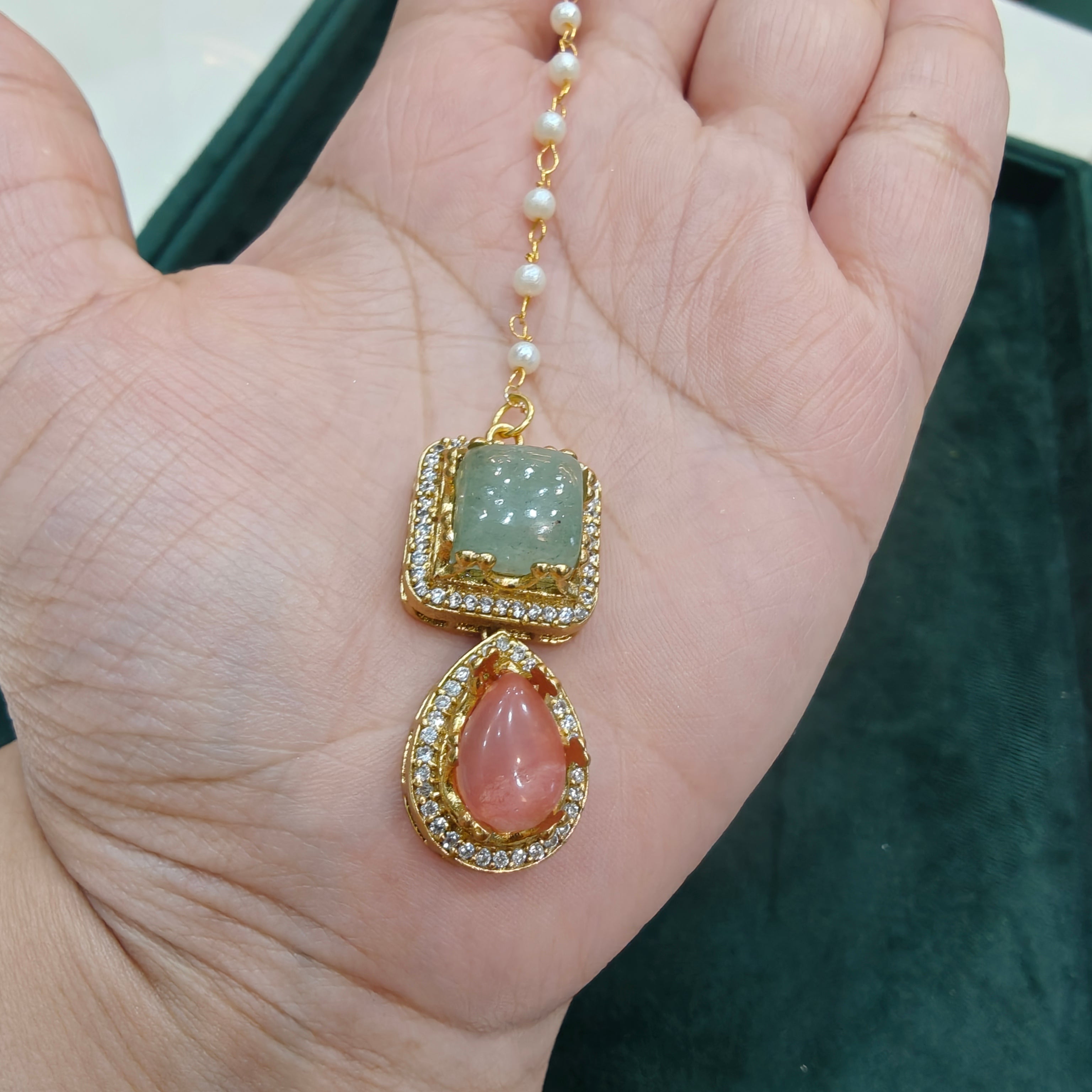 Sabya Inspired Mangtikka- Mint n Pink Coral