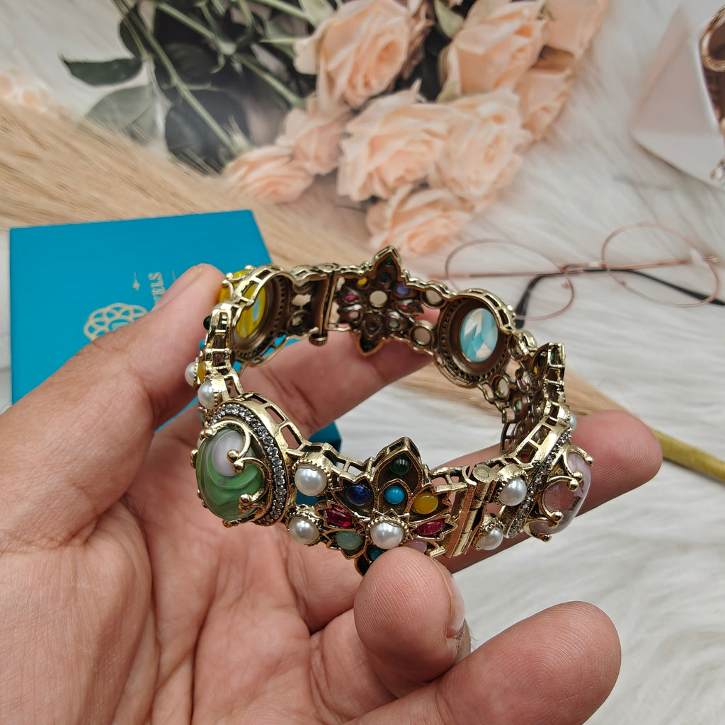 Sabyasachi Inspired Chahat Natural Stones Openable Bangle - Multi