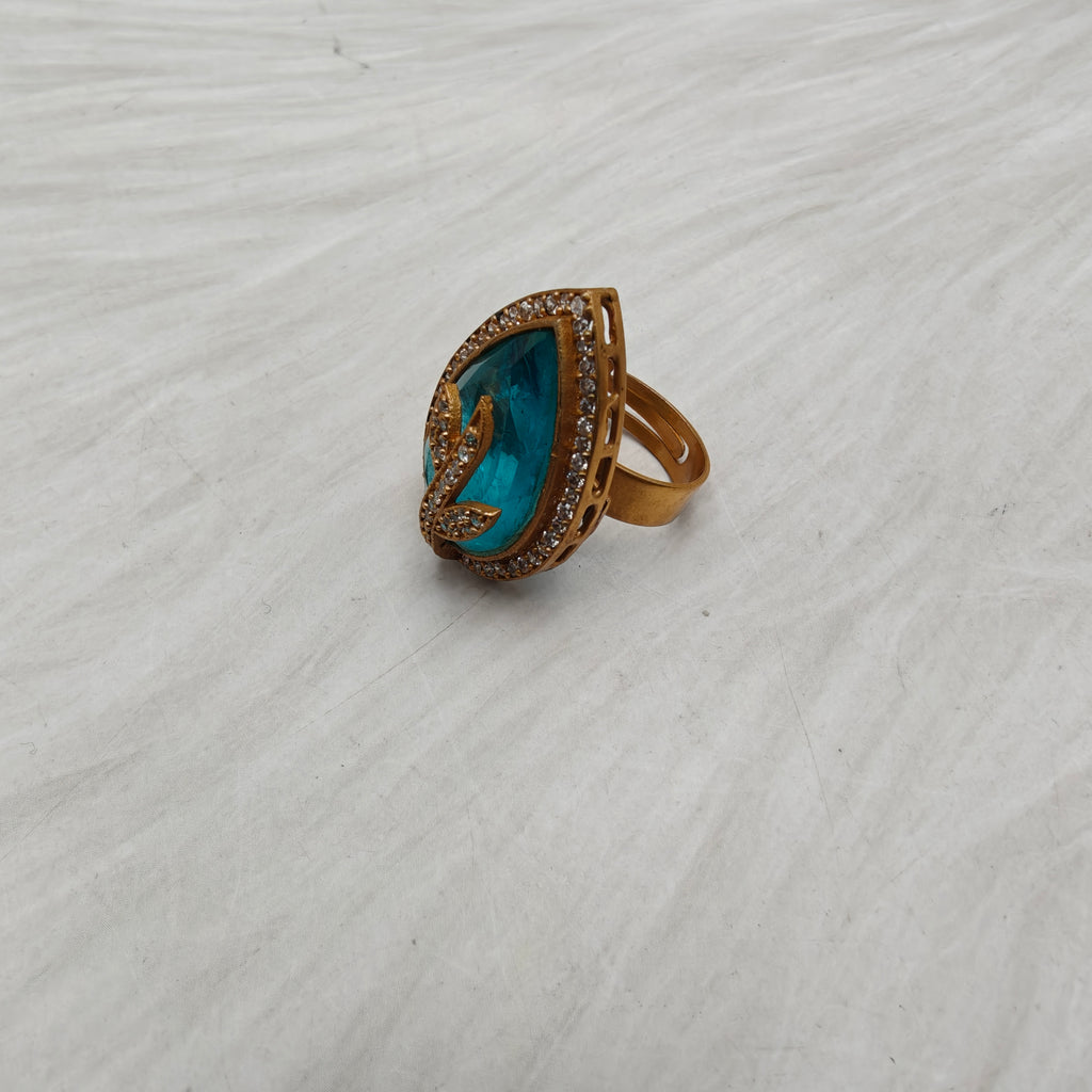 Leaf Adjustable Doublet Ring- Turquoise