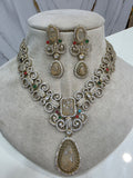 Qasr Natural Stone Sabya Inspired Necklace Set - Fawn Yellow Multi