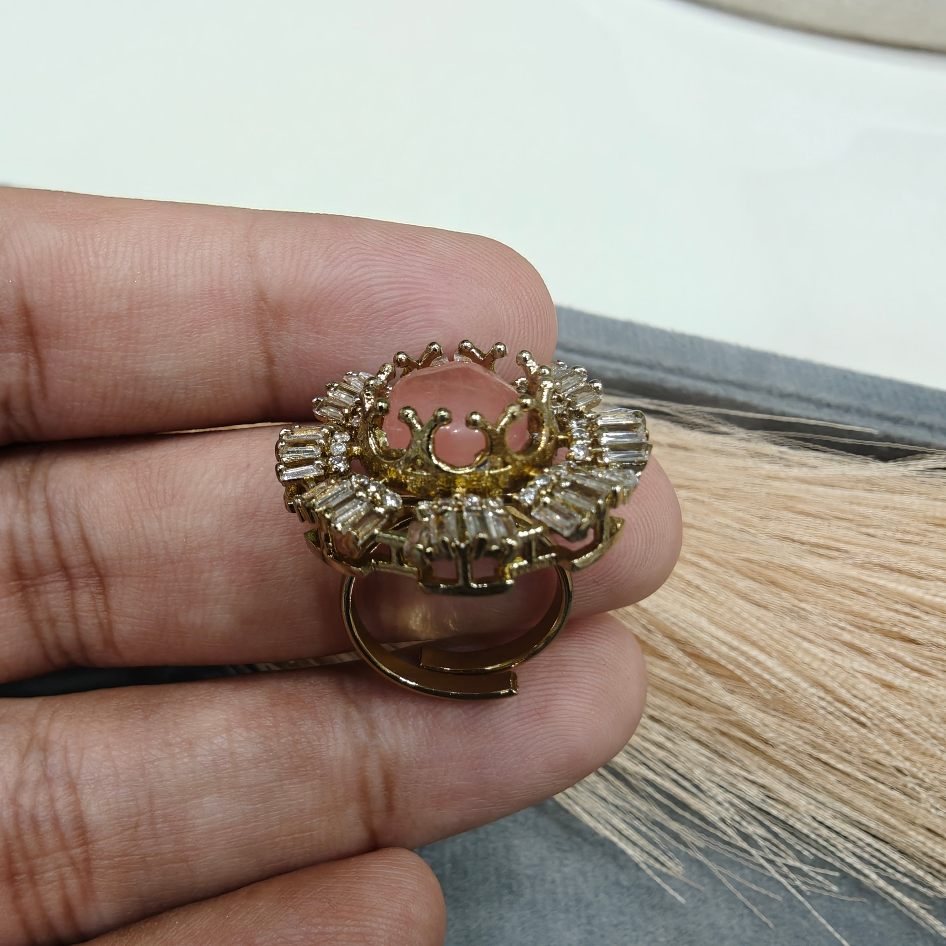Sakshi Natural Stone Baguette Adjustable Ring- Coral
