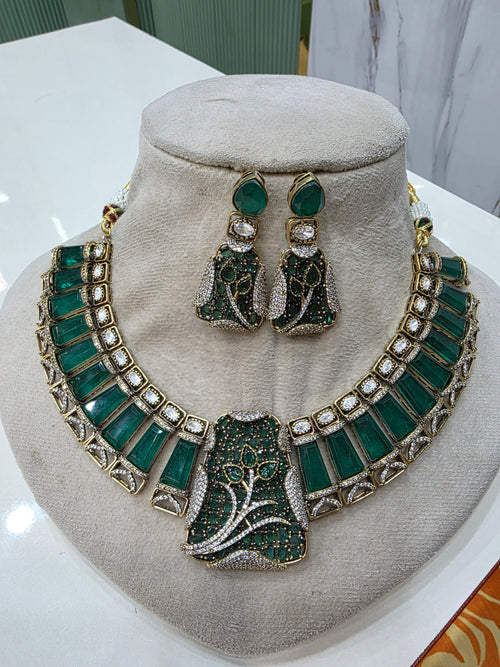 Aaina Doublet Designer Necklace Set- Emerald Green