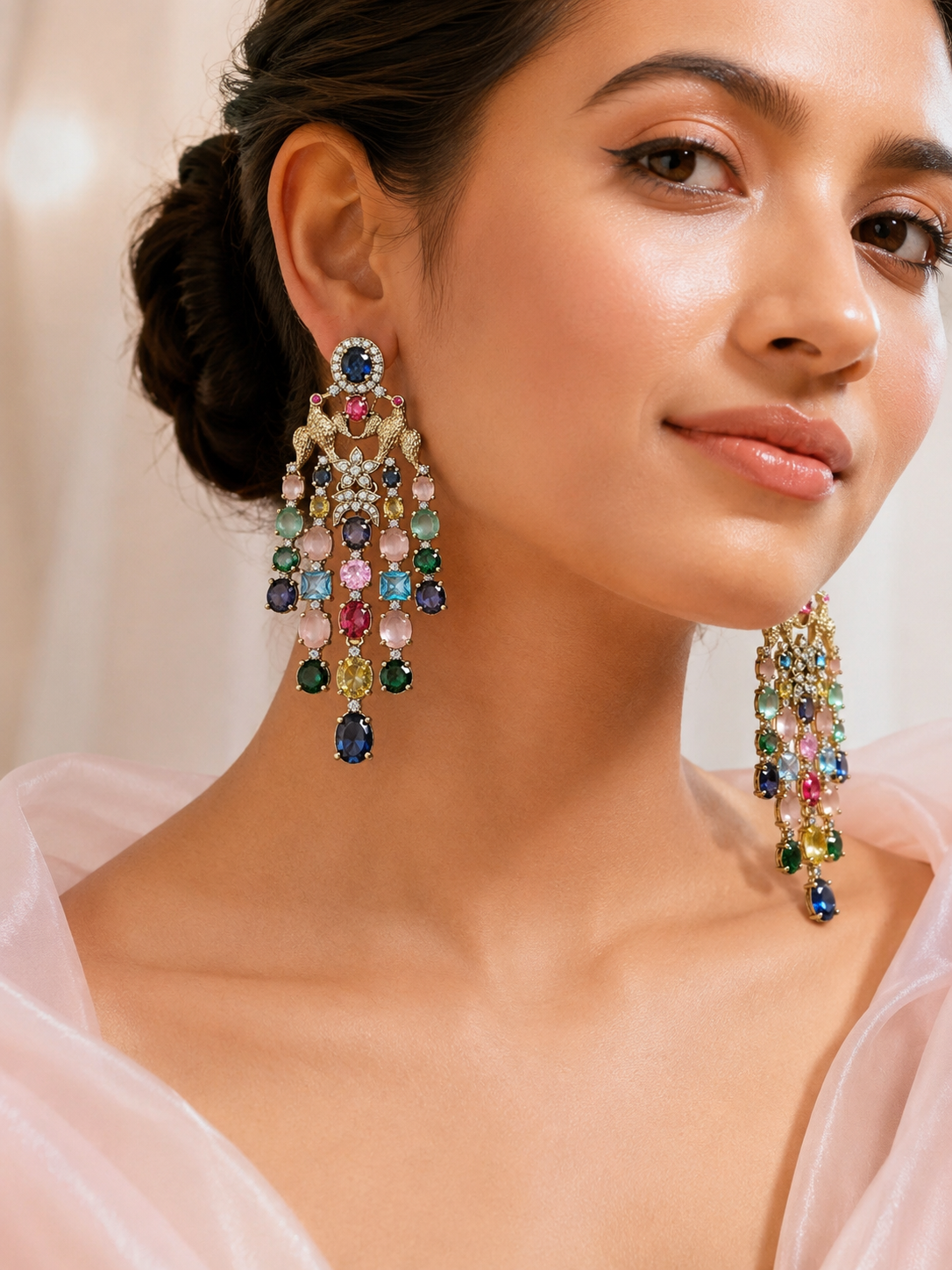 Vantara Koyal Statement Dangker Earrings- Blue Multi