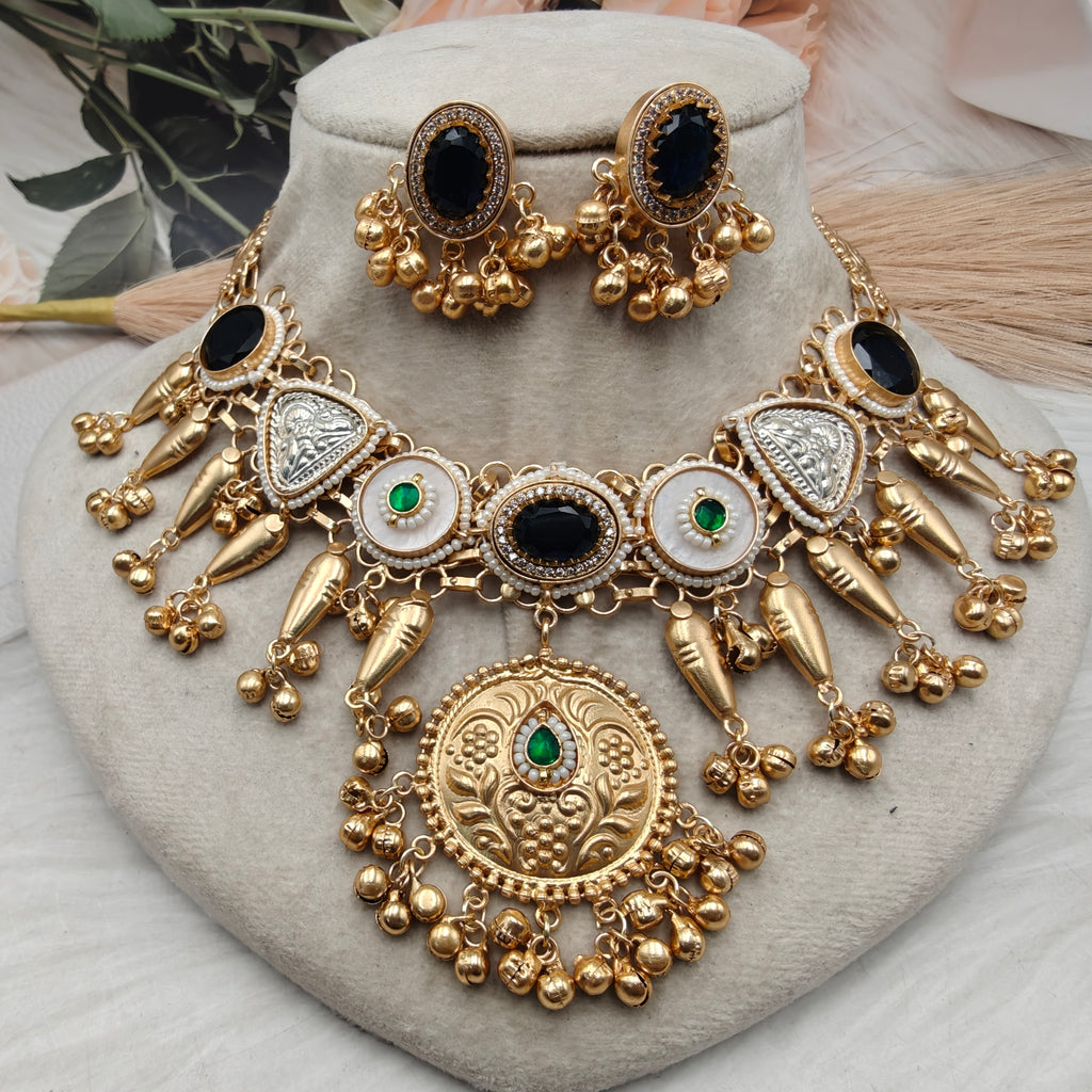 Handcrafted Brass Fusion Fidaya Necklace Set- Blue