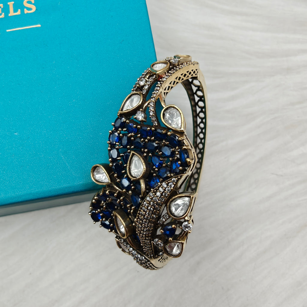 Akriti Pota Stone and Polki Openable Bracelet- Blue