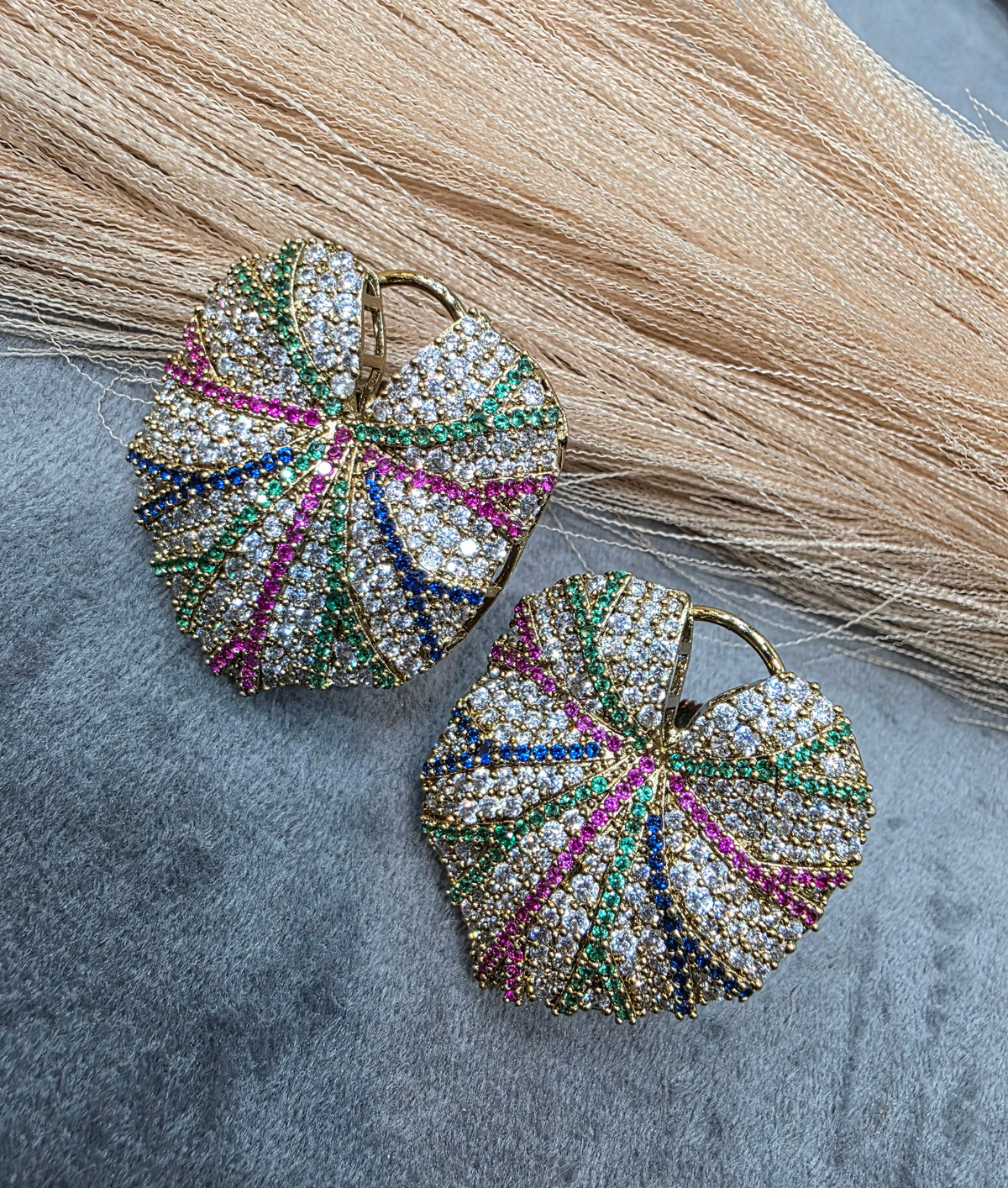 Cluster Leaf Nano Setting CZ Statement Studs - White Multi