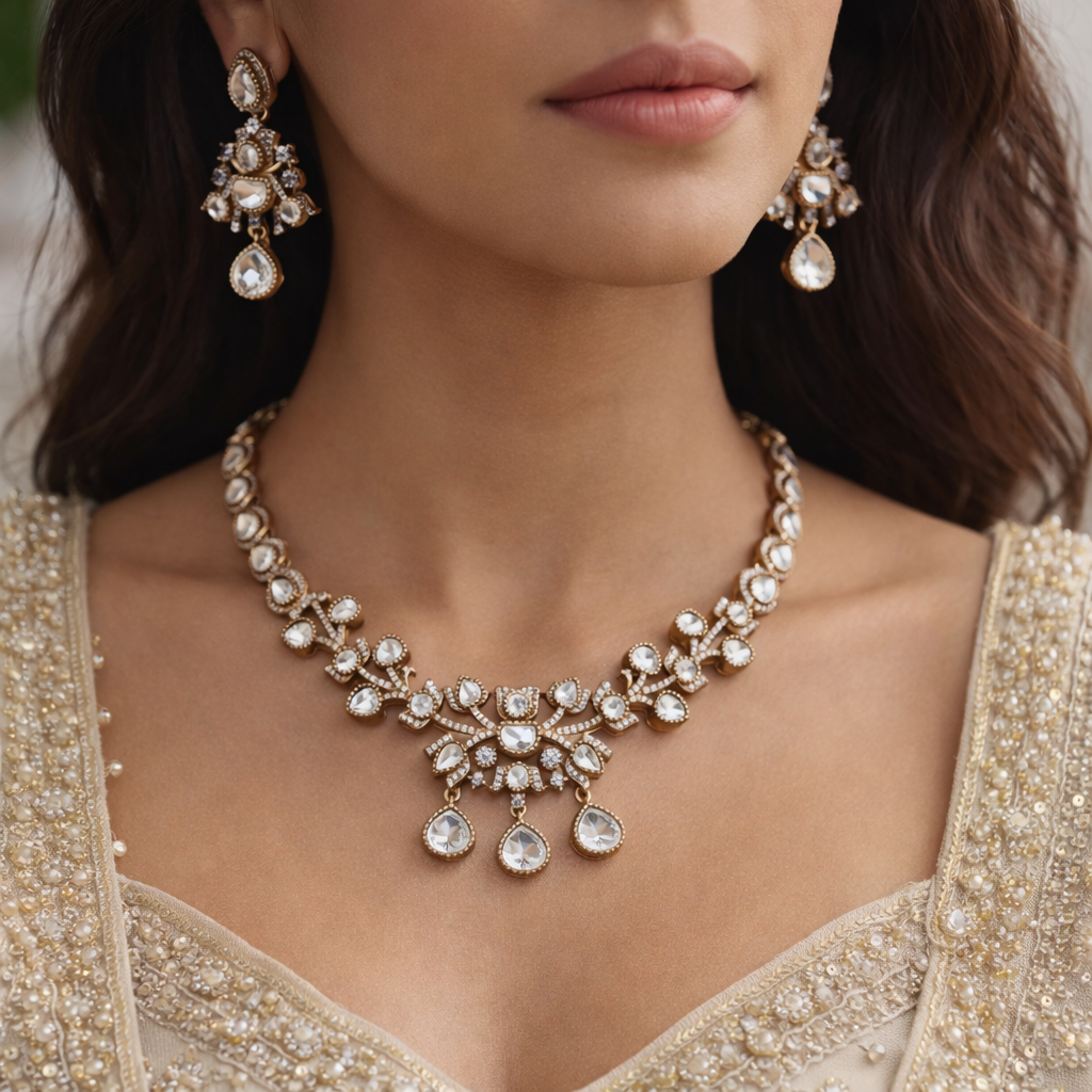 Kamini Uncut Moissanite Polki Necklace Set