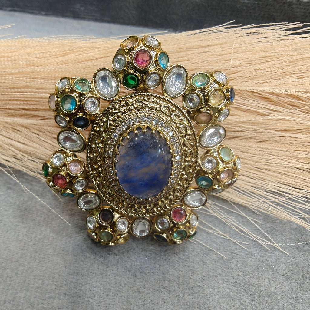 Sabyasachi Inspired Big Size Cocktail Adjustable Ring- Blue
