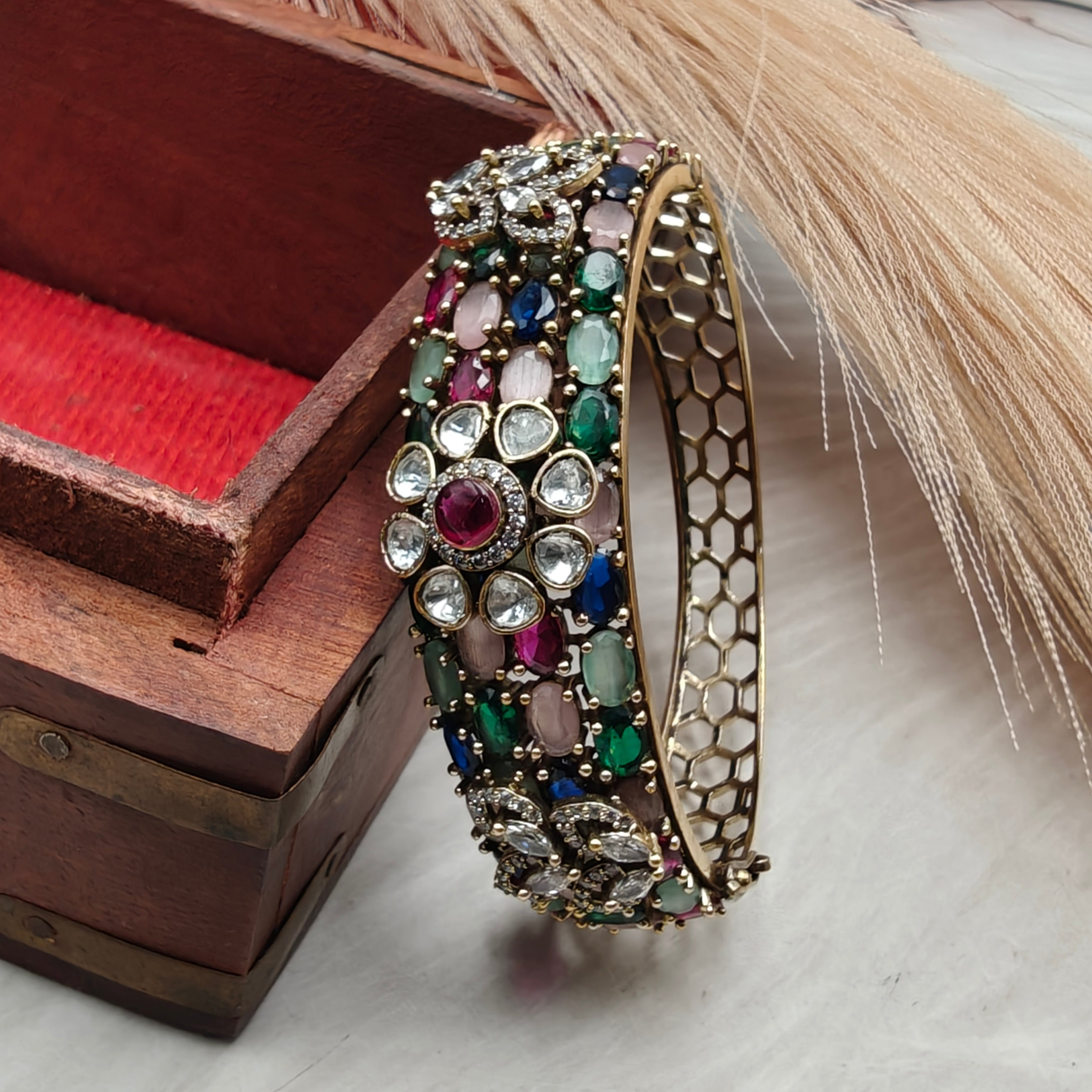 Kusum Moissanite Polki Openable Bracelet- Multi