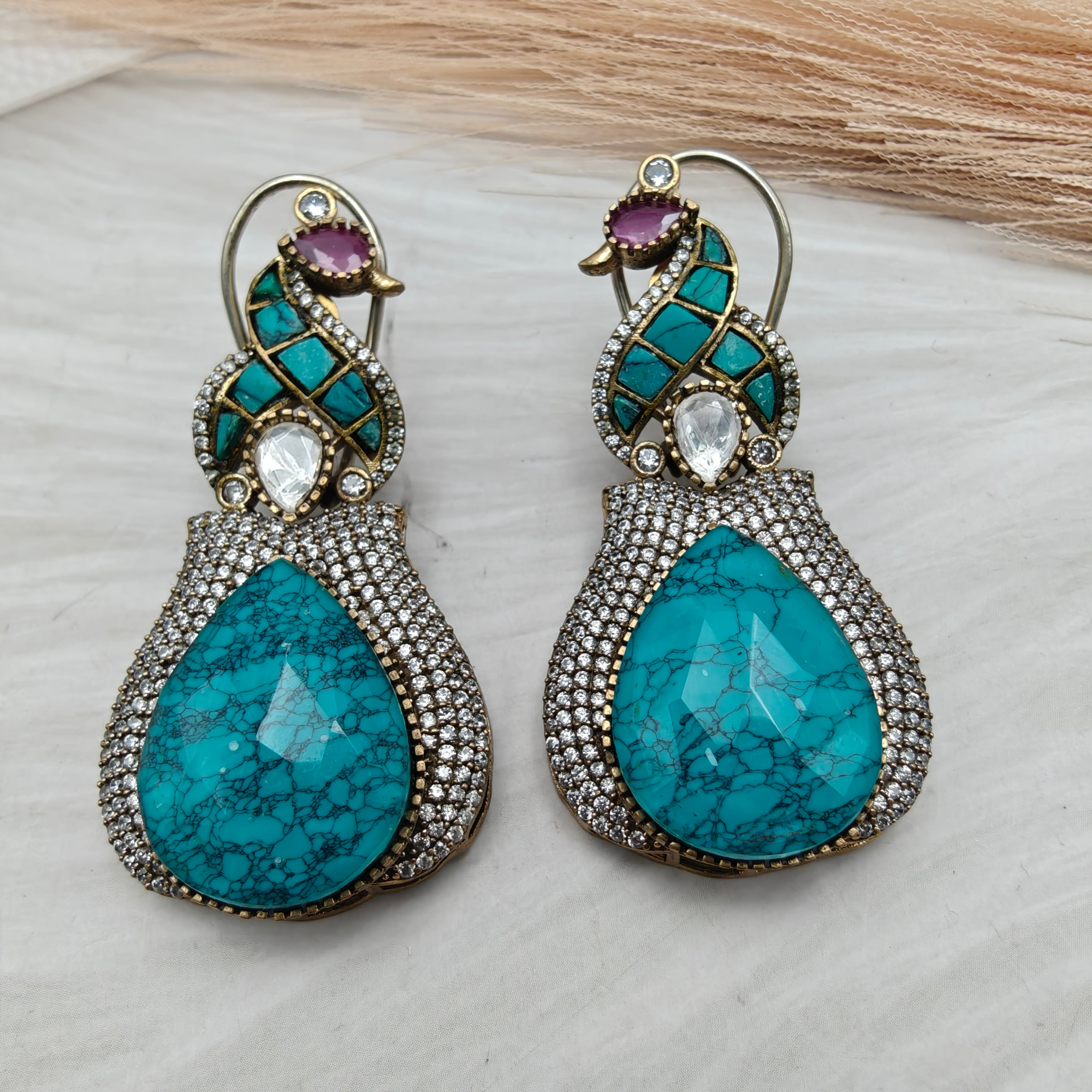 Peacock Doublet Earrings - Turquoise