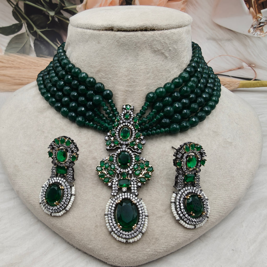 Madhuri Sabyasachi Inspired Emerald Onyx Choker Necklace Set