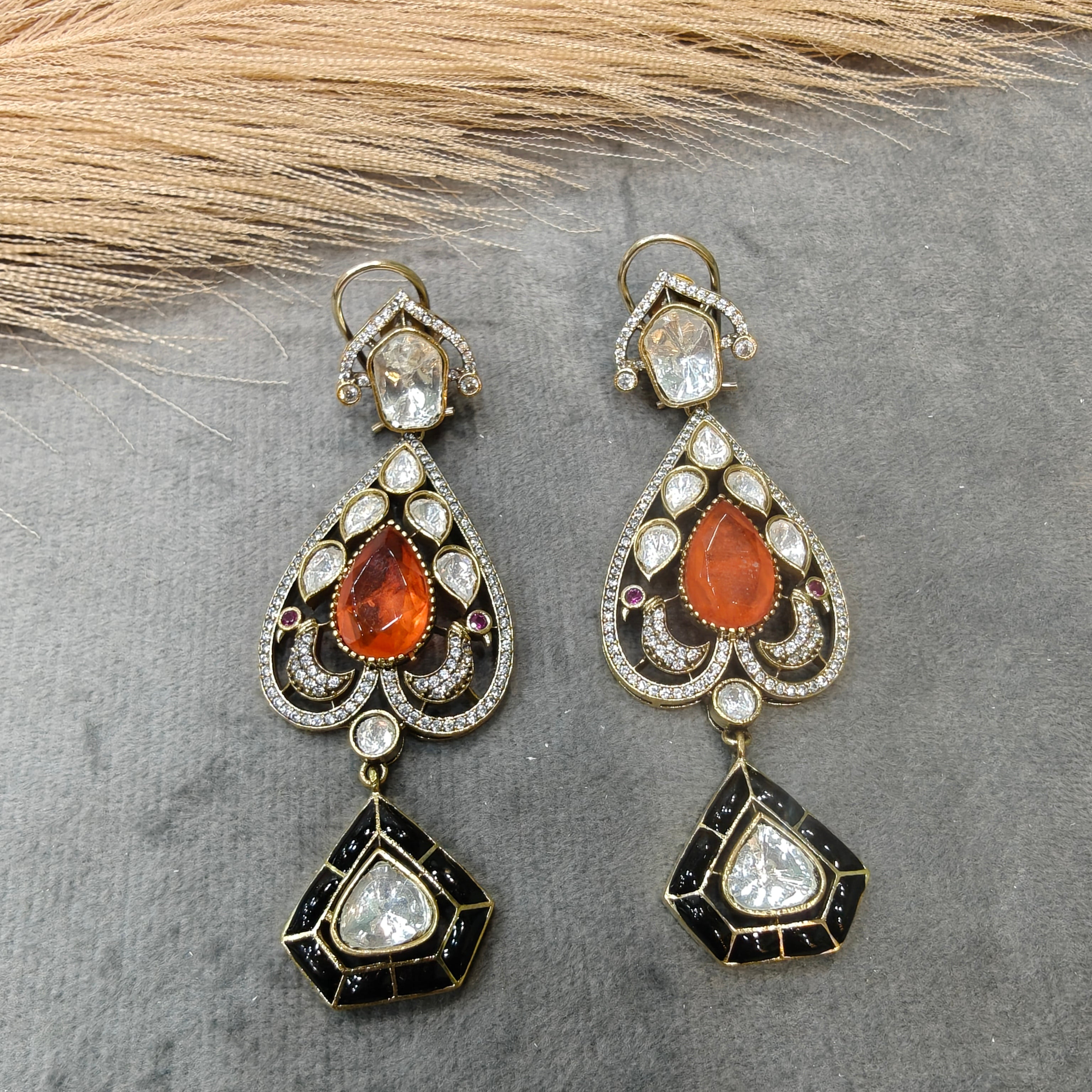 Alina Morni Doublet Earrings- Orange and Black