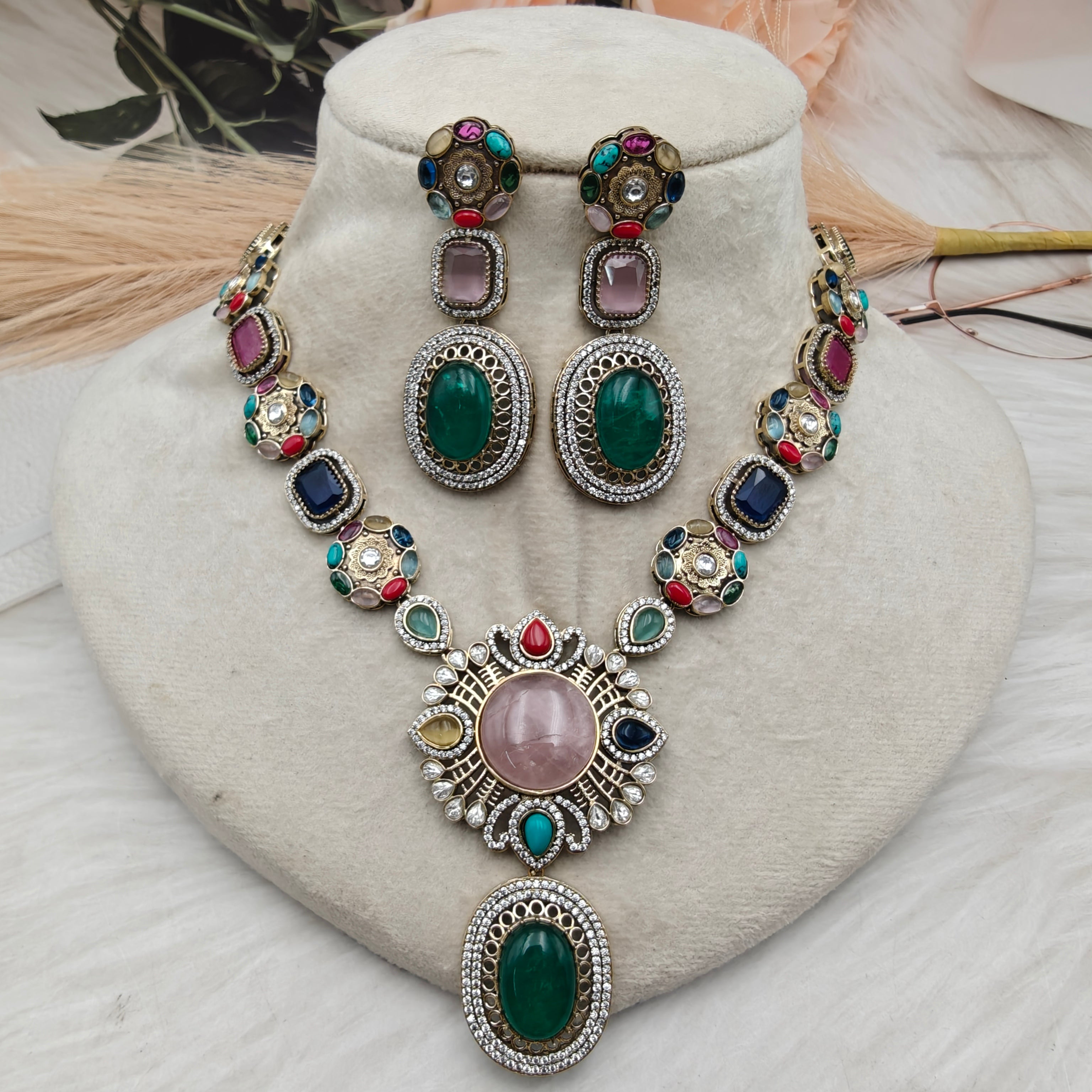 Sabyasachi Inspired Alekha Necklace Set - Green Multi