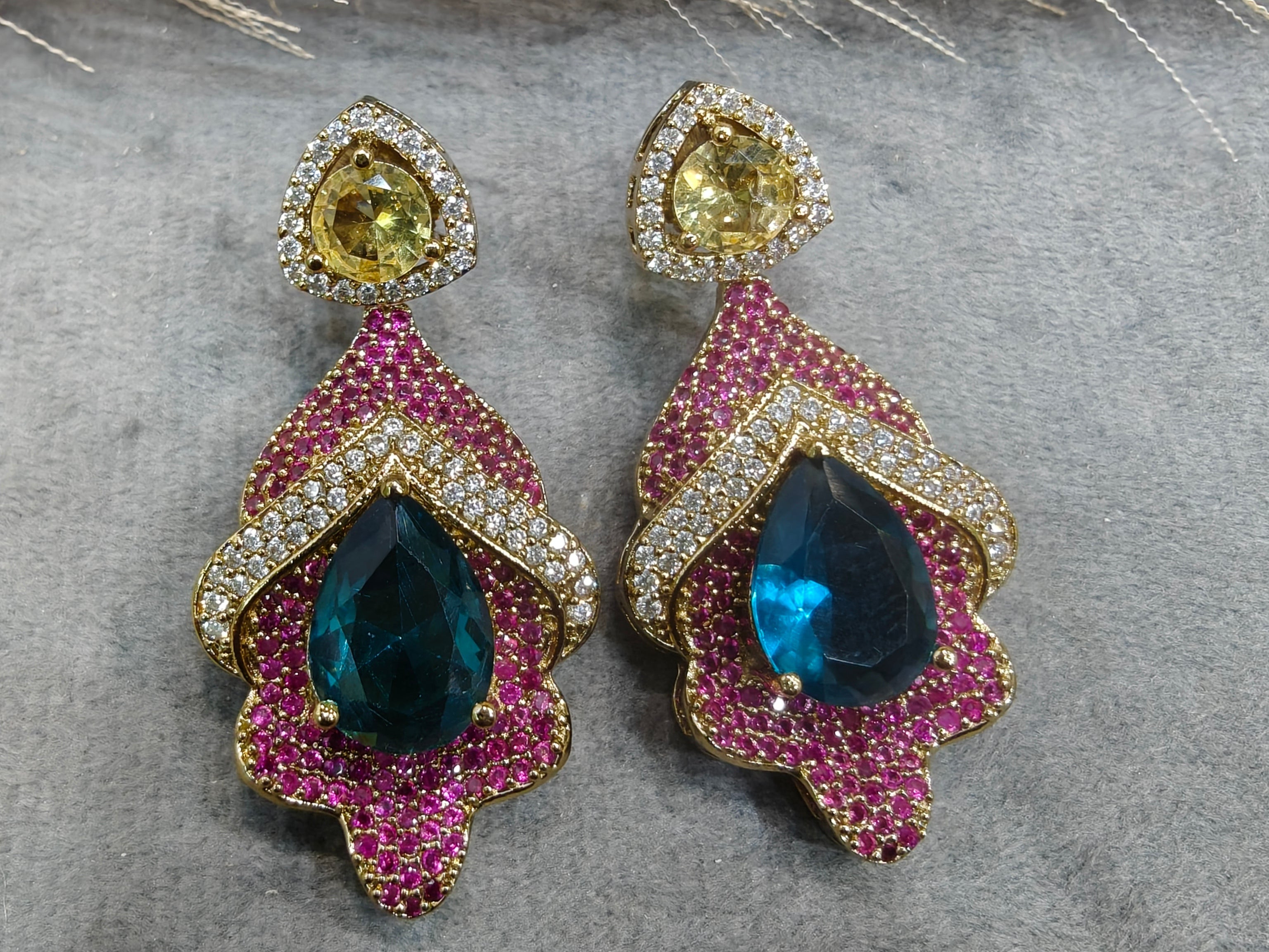 Kriti Designer Earrings- Magenta Blue