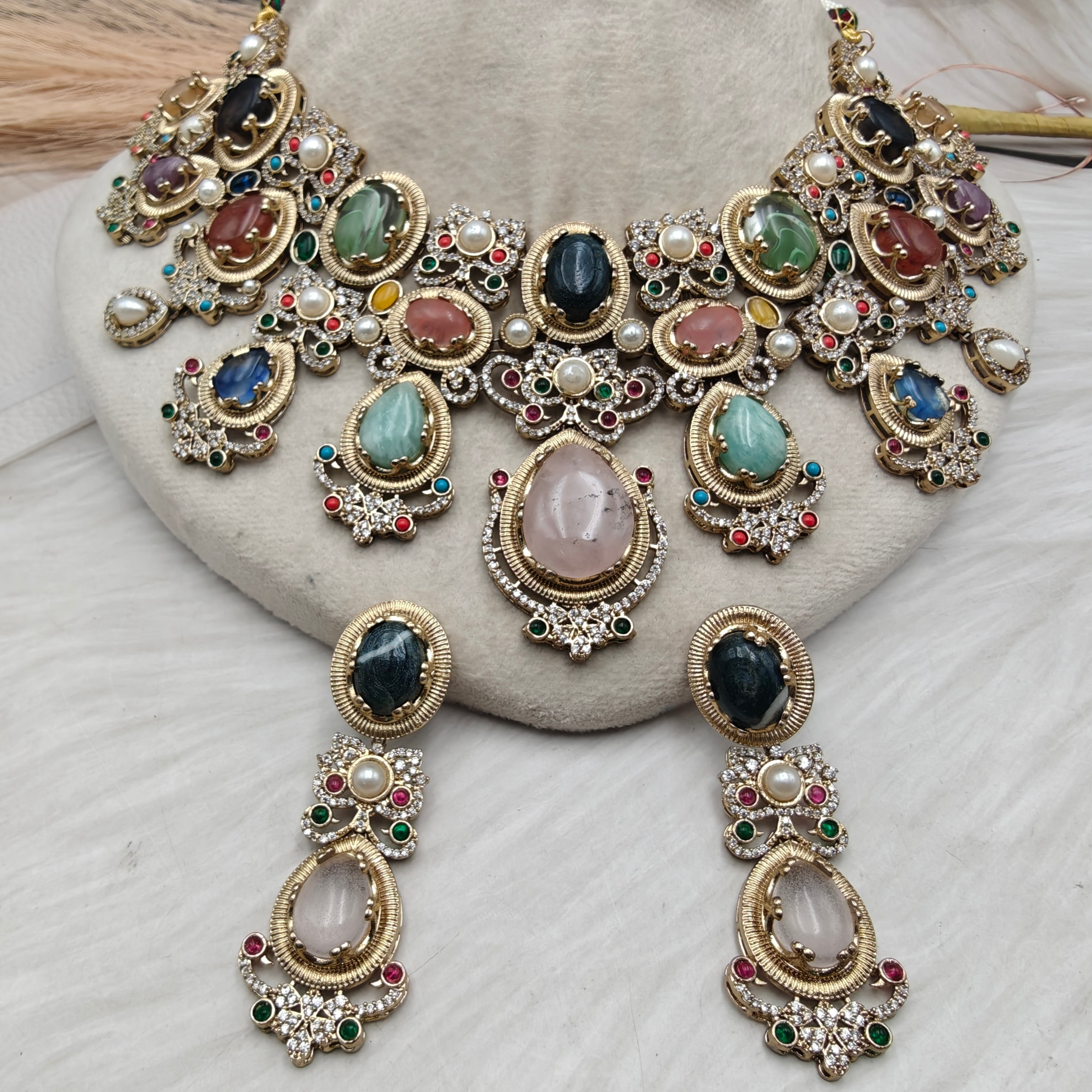 Kayamat Sabyasachi Inspired Gemstones Statement Necklace Set