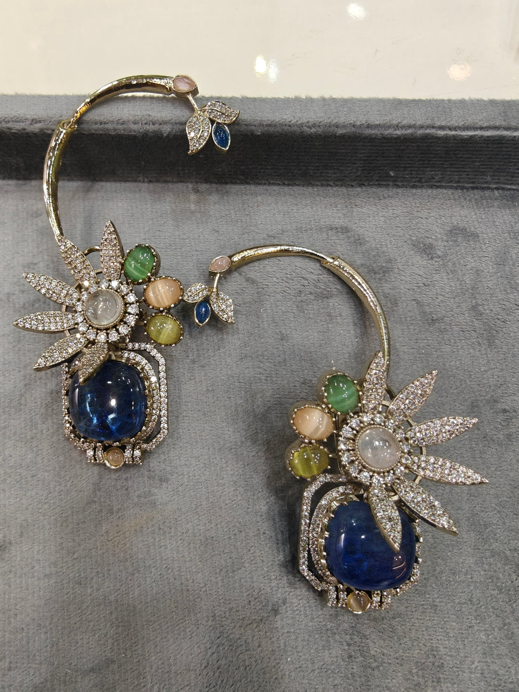 Advisha Flower Gemstone Statement Earcuff- Blue Multi