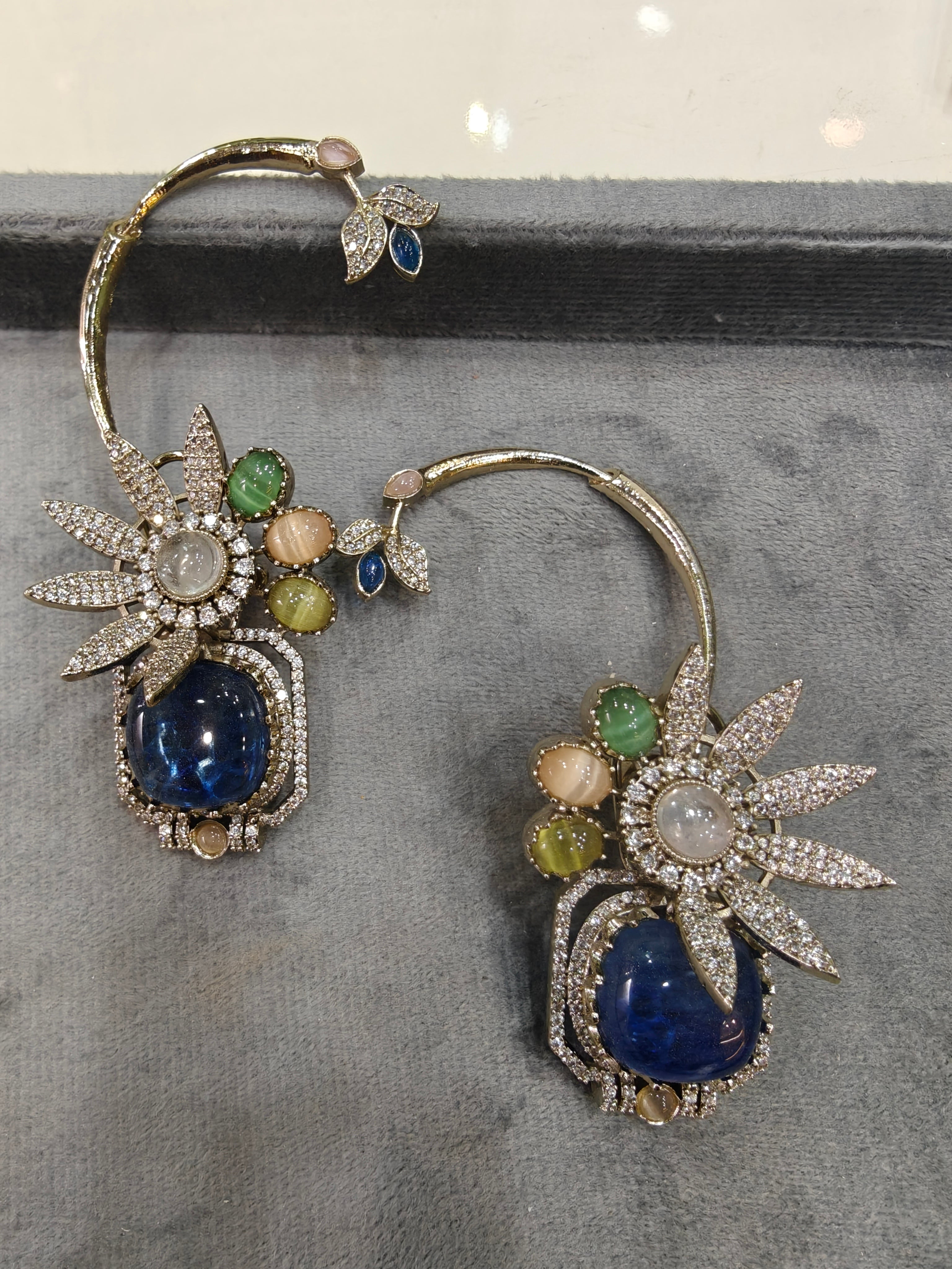 Advisha Flower Gemstone Statement Earcuff- Blue Multi