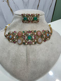 Meenakshi Heritage Sabya Inspired Choker Set- Green Multi