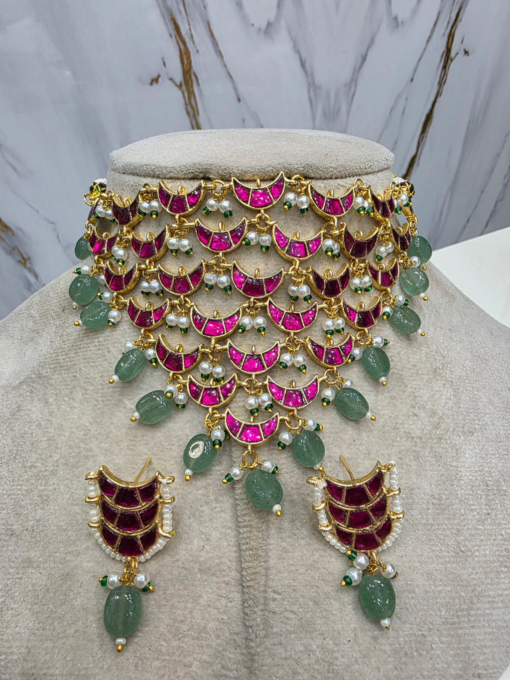 Handcrafted Shagun Jadau Kundan Waterfall Necklace Set