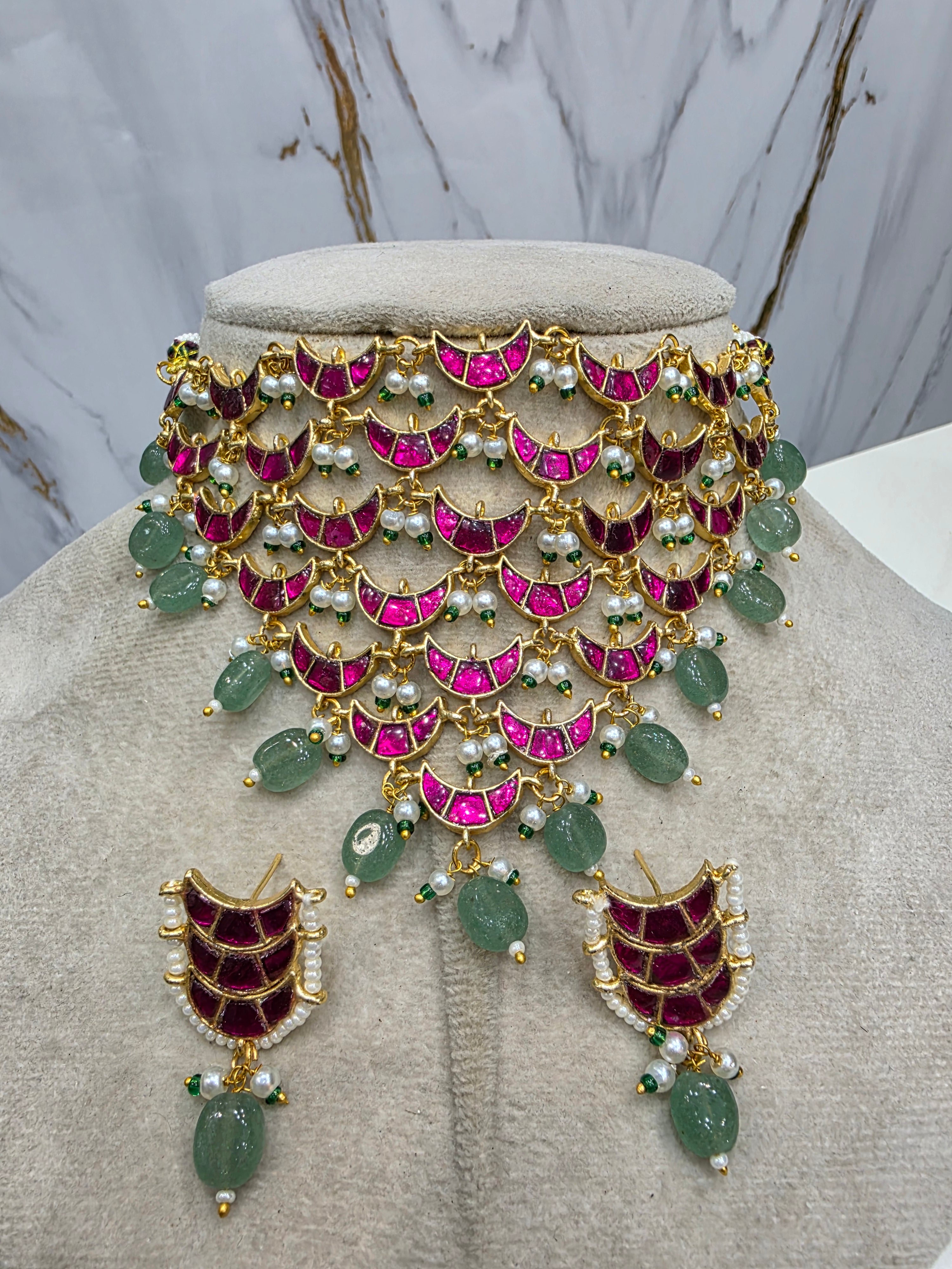 Handcrafted Shagun Jadau Kundan Waterfall Necklace Set