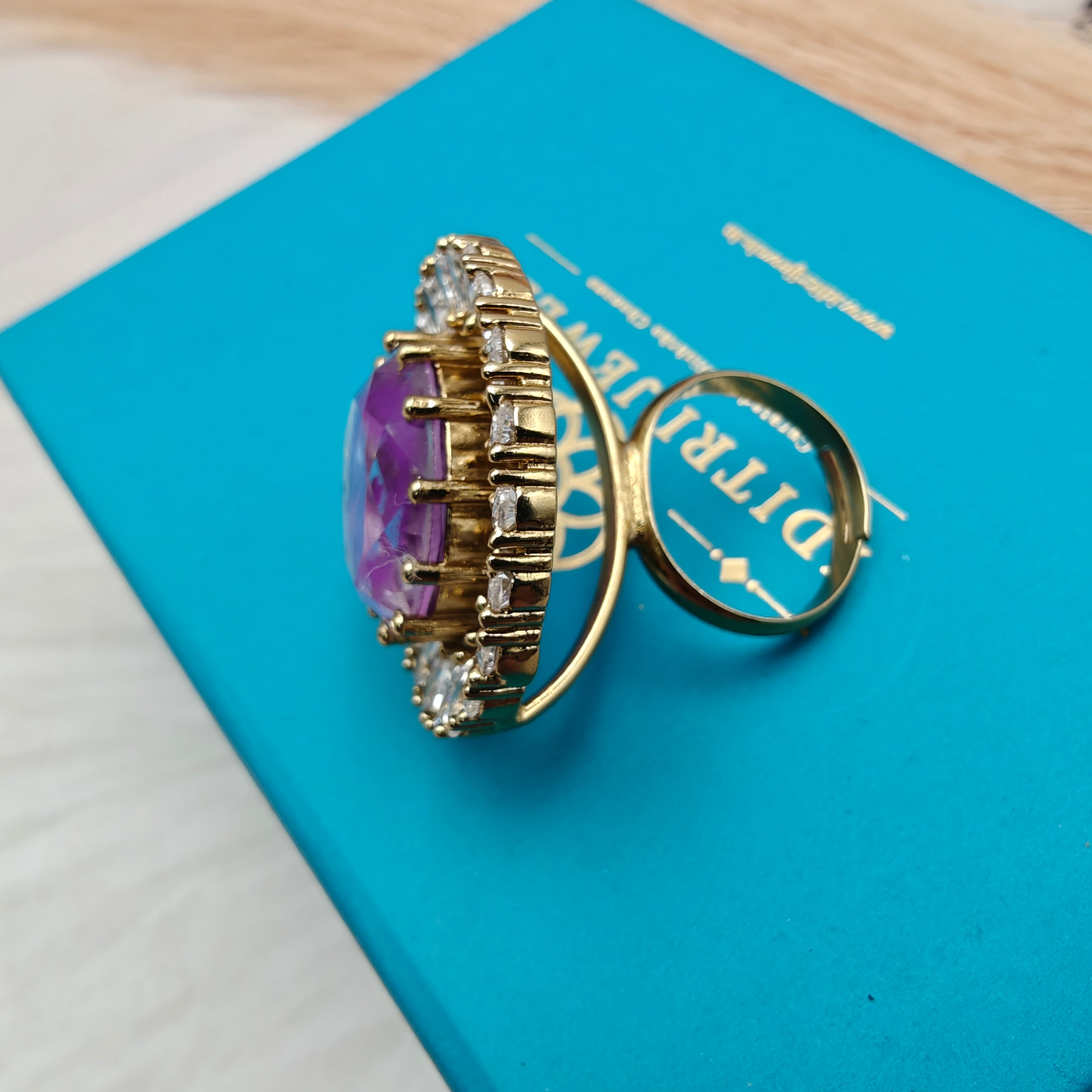 Naisha Doublet AD Adjustable Cocktail Ring- Purple