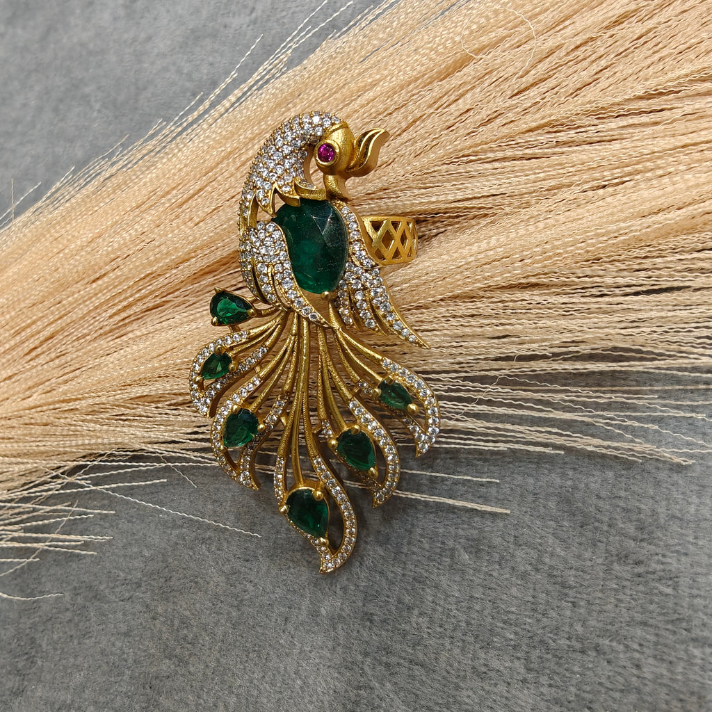 Vantara Mayura Adjustable Finger Ring- Emerald