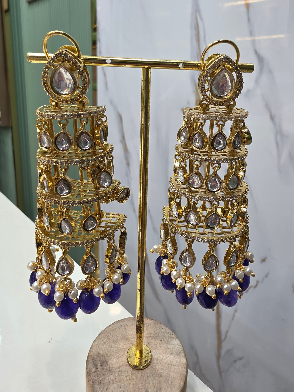Roohani Jhoomar Earrings- Blue