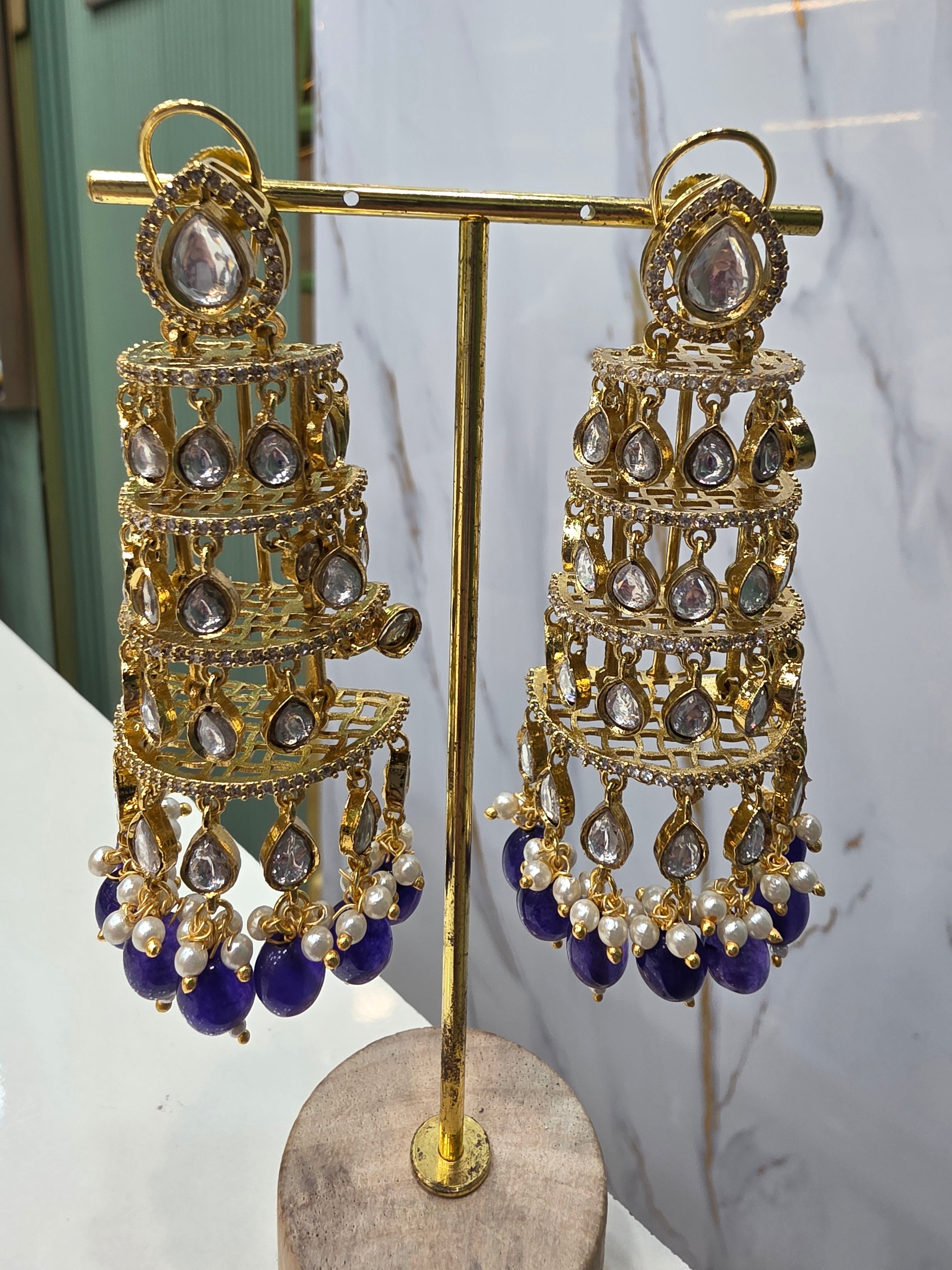 Roohani Jhoomar Earrings- Blue