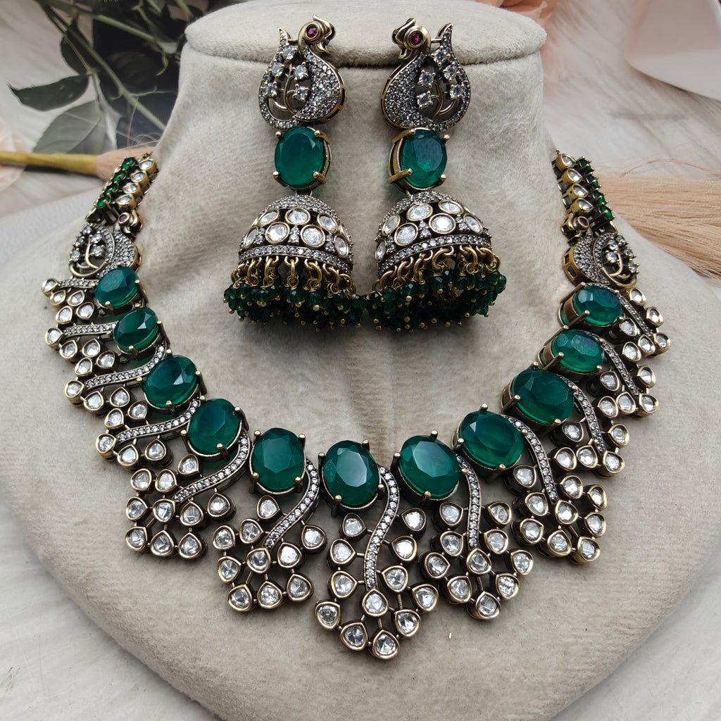 Zaynah Doublet Necklace Set- Emerald Green