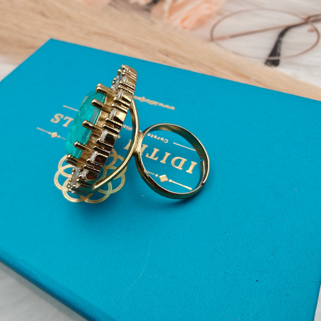Naisha Doublet AD Adjustable Cocktail Ring- Turquoise