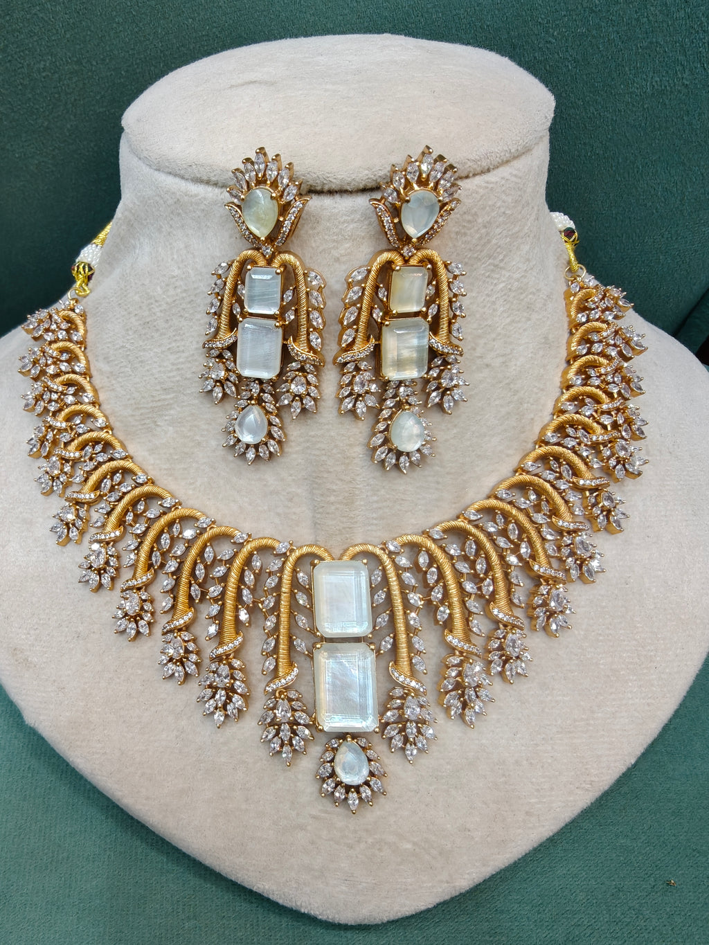 Adah Doublet Gold Plated Statement Necklace Set- White MOP
