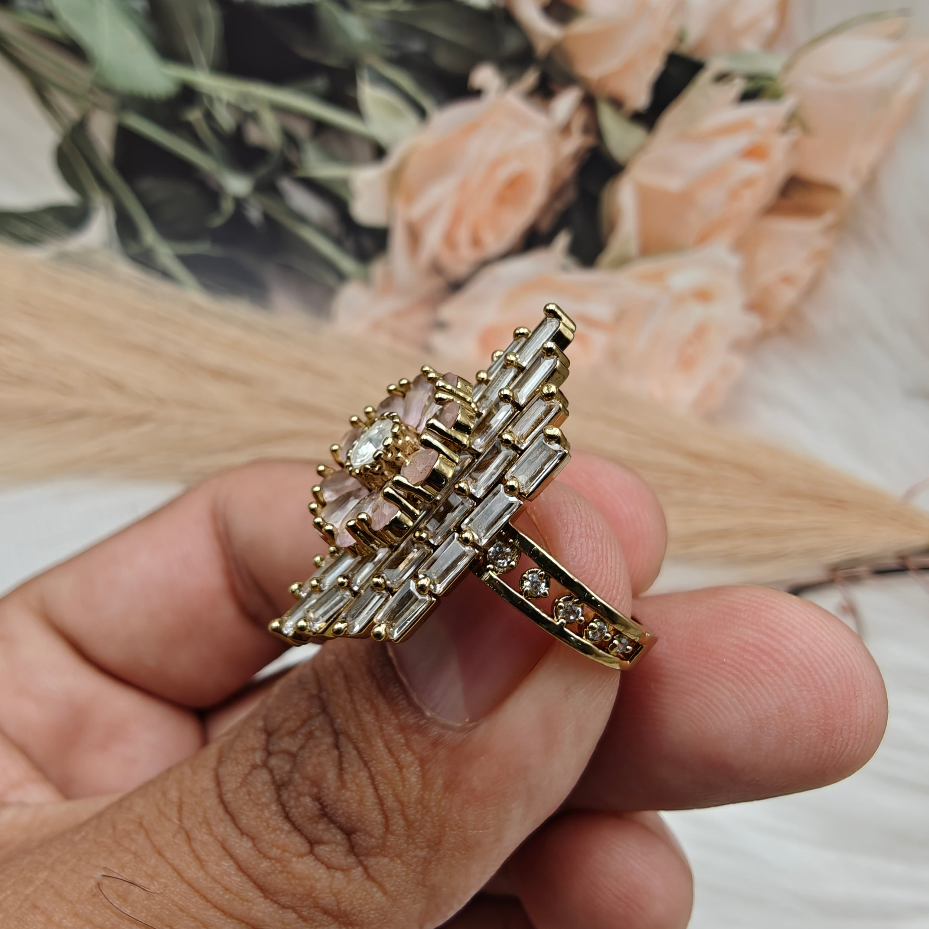 Ranjhan Baguette Rings - Pink