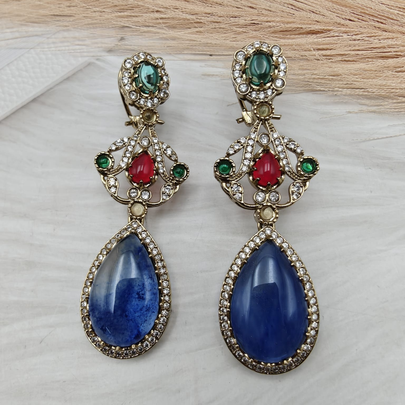 Ritvi Sabyasachi Inspired Premium Statement Earrings - Blue
