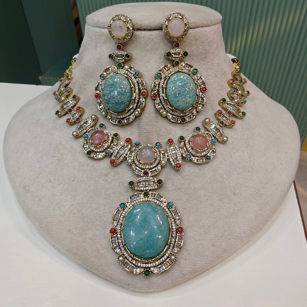 Francia Gemstone Sabyasachi Inspired Necklace Set- Blue Multi