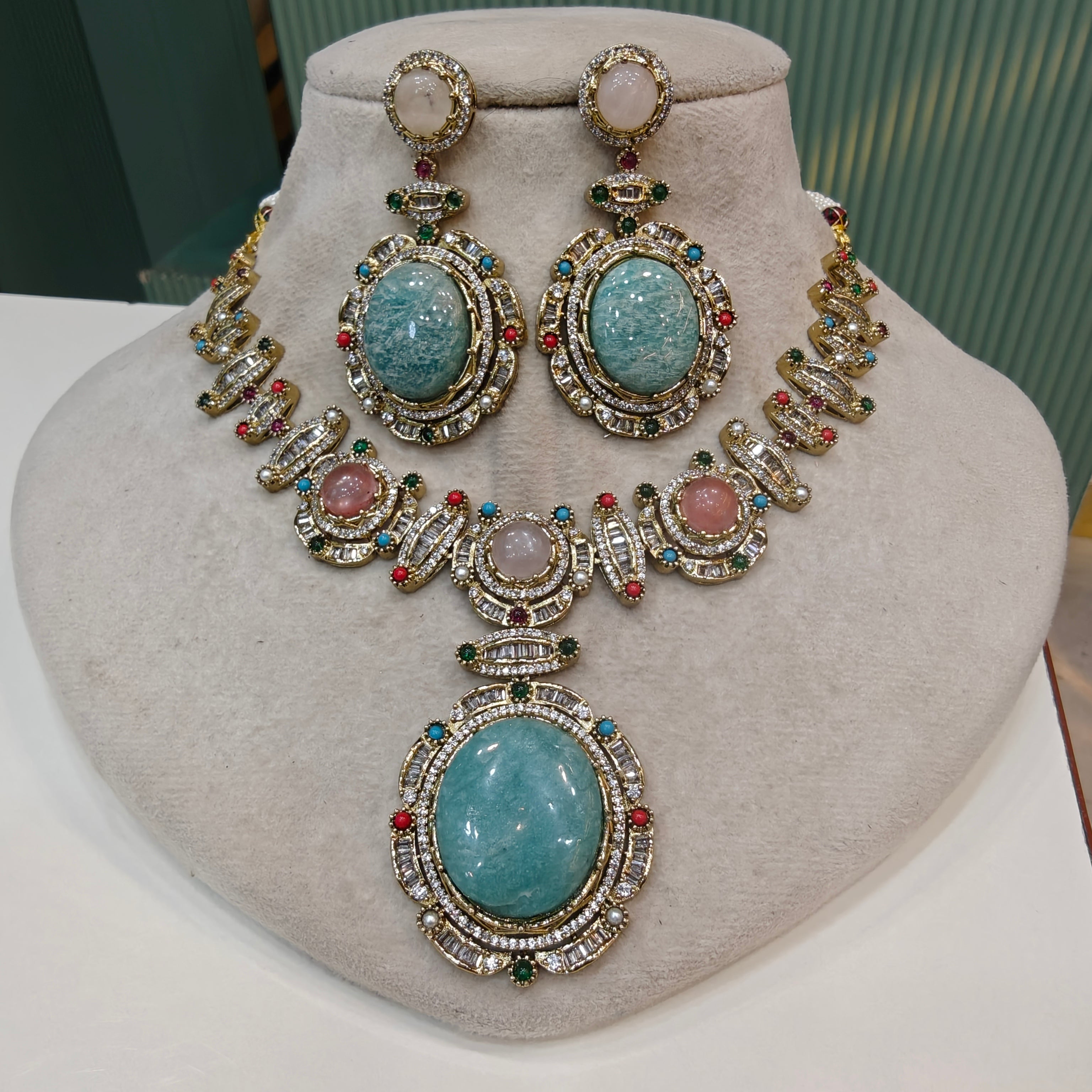 Francia Gemstone Sabyasachi Inspired Necklace Set- Blue Multi