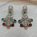 Ambika Statement Gemstone Earrings-Light Peach Multi