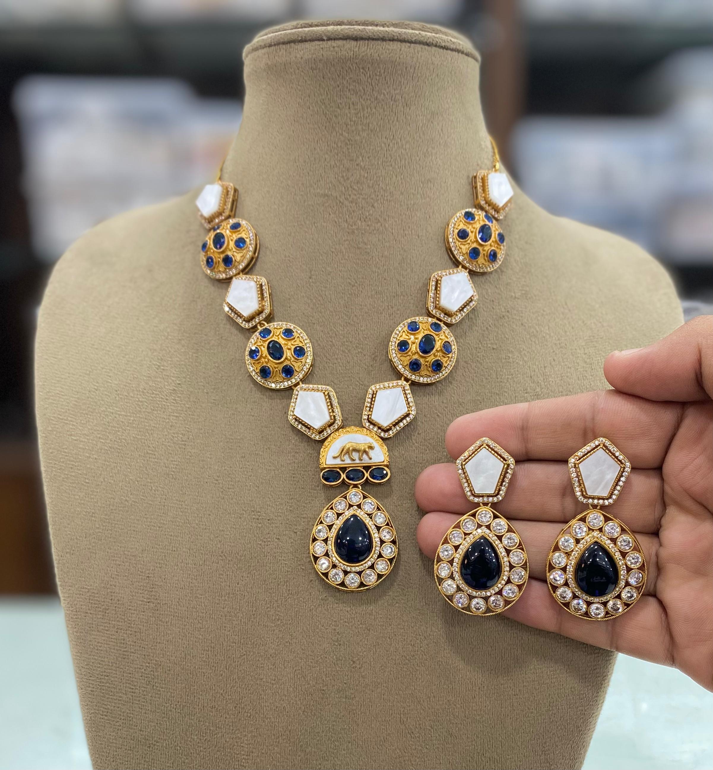 Sabya Inspired Veera Jaguar Shell Stone Necklace Set