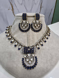 Radhya Polki Necklace Set- Blue