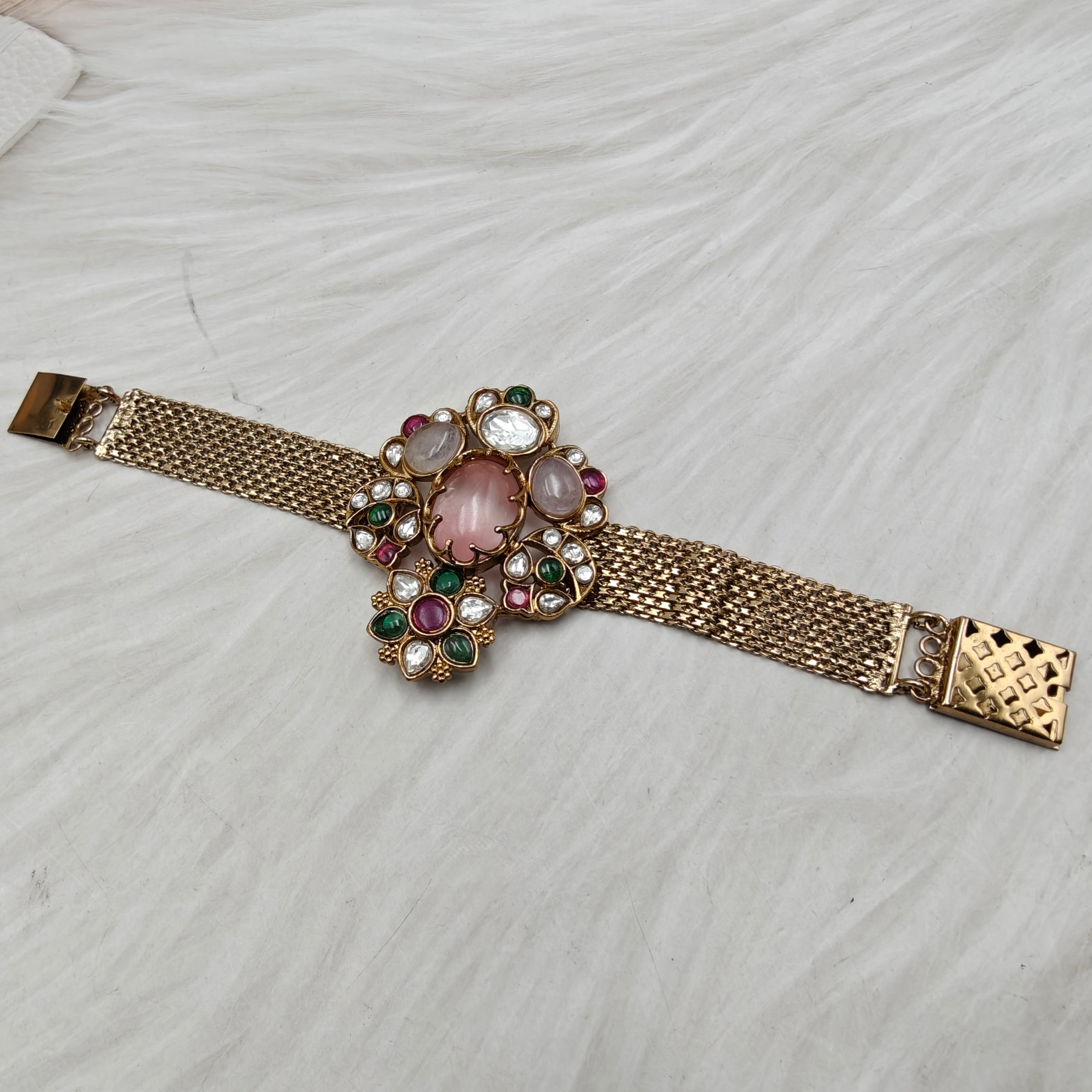 Shakuntala Jadtar Kundan Multi Gemstone Chain Bracelets -