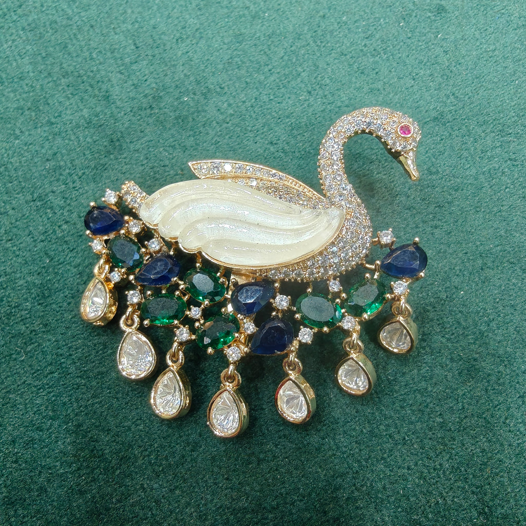 Swan Mother of Pearl Brooch- Green n Blue