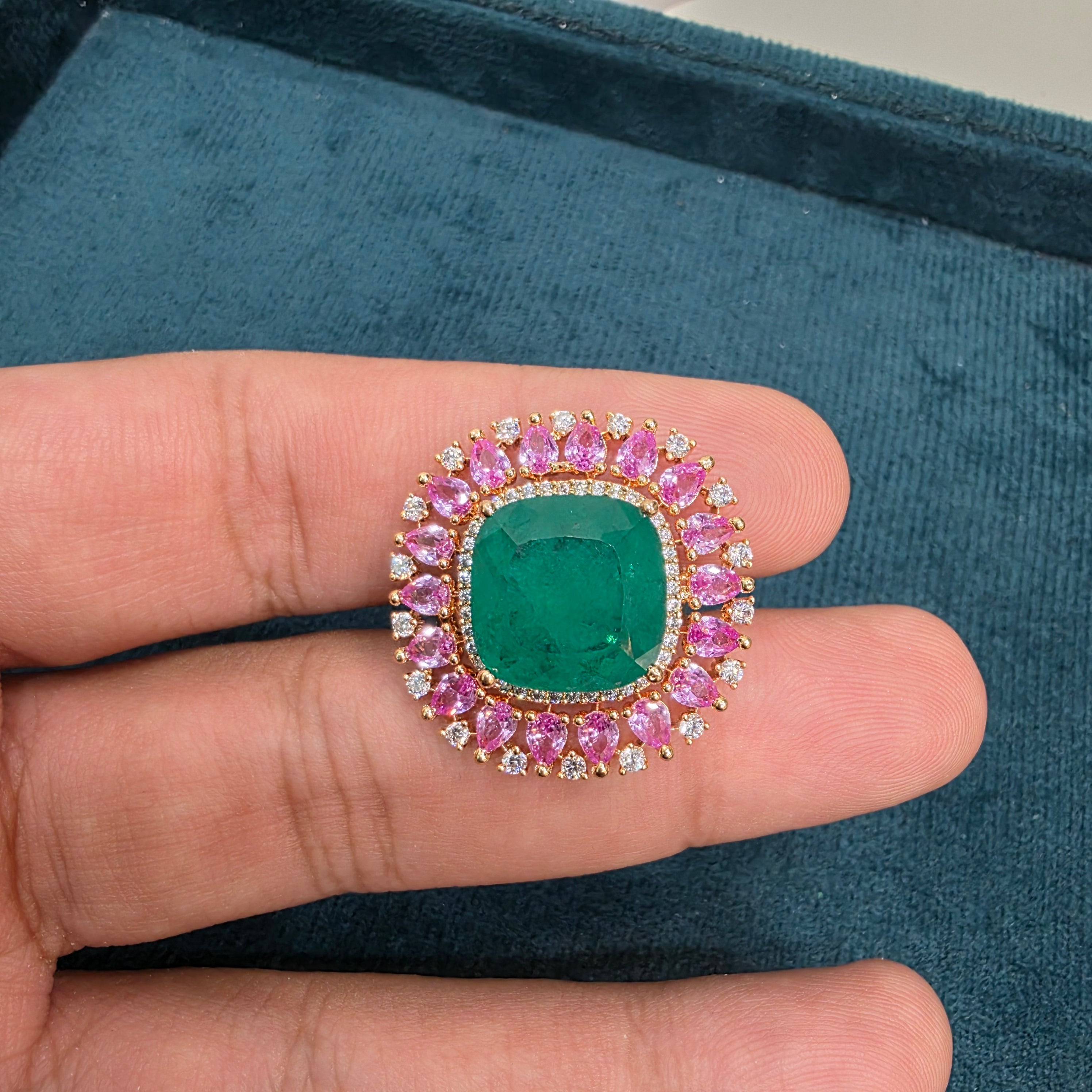 Anam Russian Doublet Statement Carat Plating Ring - Emerald and Pink