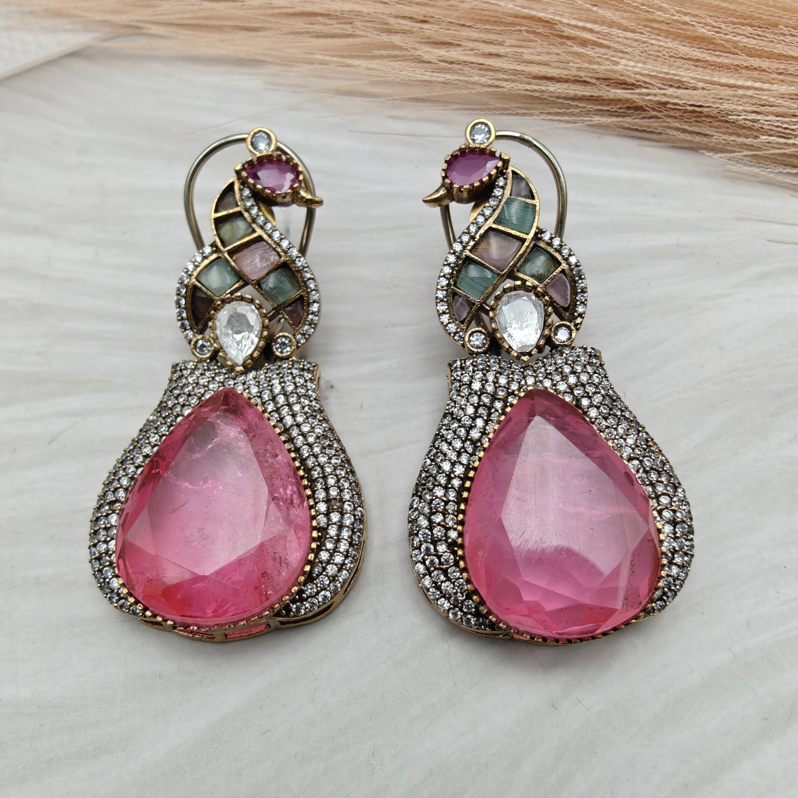 Peacock Doublet Earrings - Pink n Mint