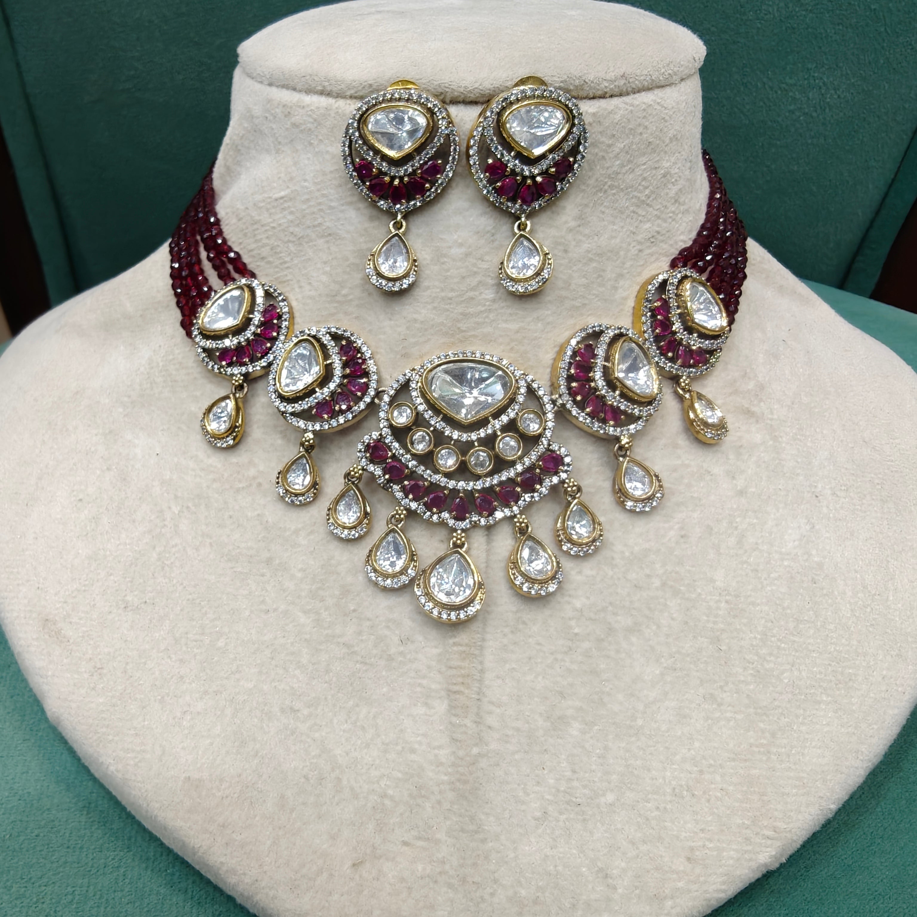Bidisha Uncut Polki and Hydro Choker Set- Ruby